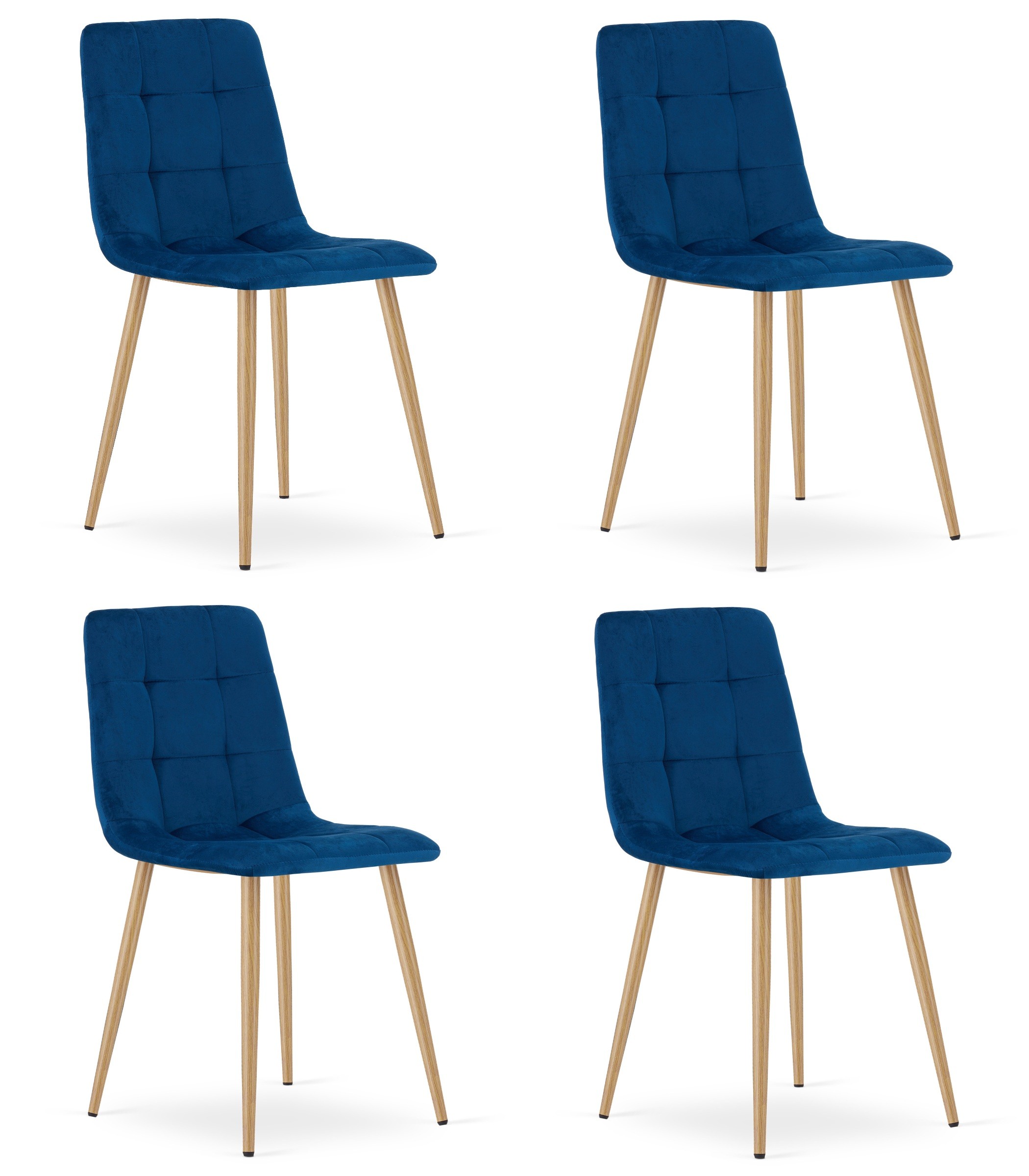 Kėdė su veliūriniu apmušalu ir metalinėmis medienos imitacijos kojomis, tamsiai mėlyna, 87 × 44,5 × 50,5 cm, 4 vnt.