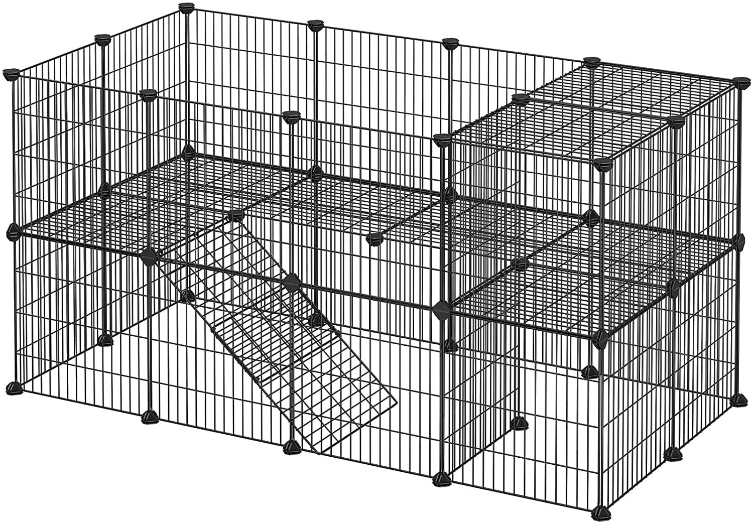 Gyvūnų aptvaras, sulankstomas, 36 plokščių, juodas, 143 × 73 × 71 cm