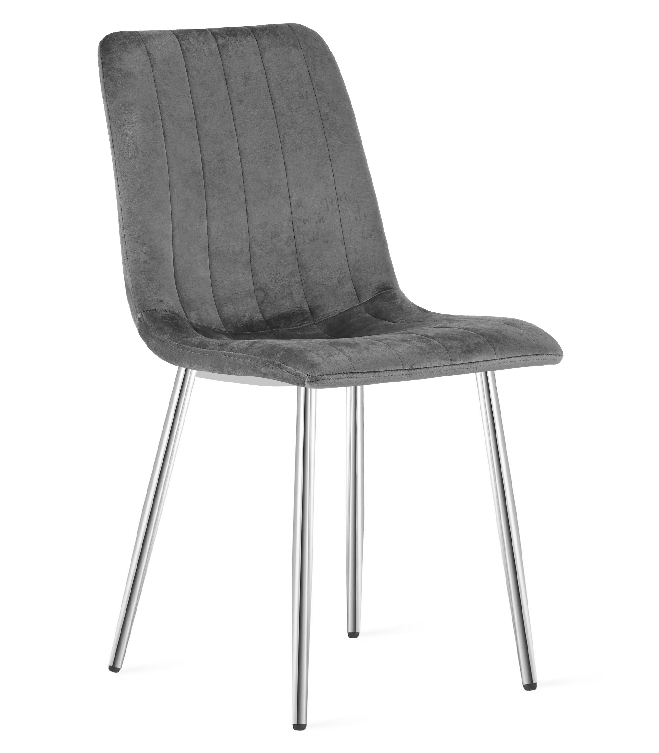 Kėdė veliūriniu apmušalu ir chromuotomis metalinėmis kojomis, tamsiai pilka, 86 cm, 4 vnt.