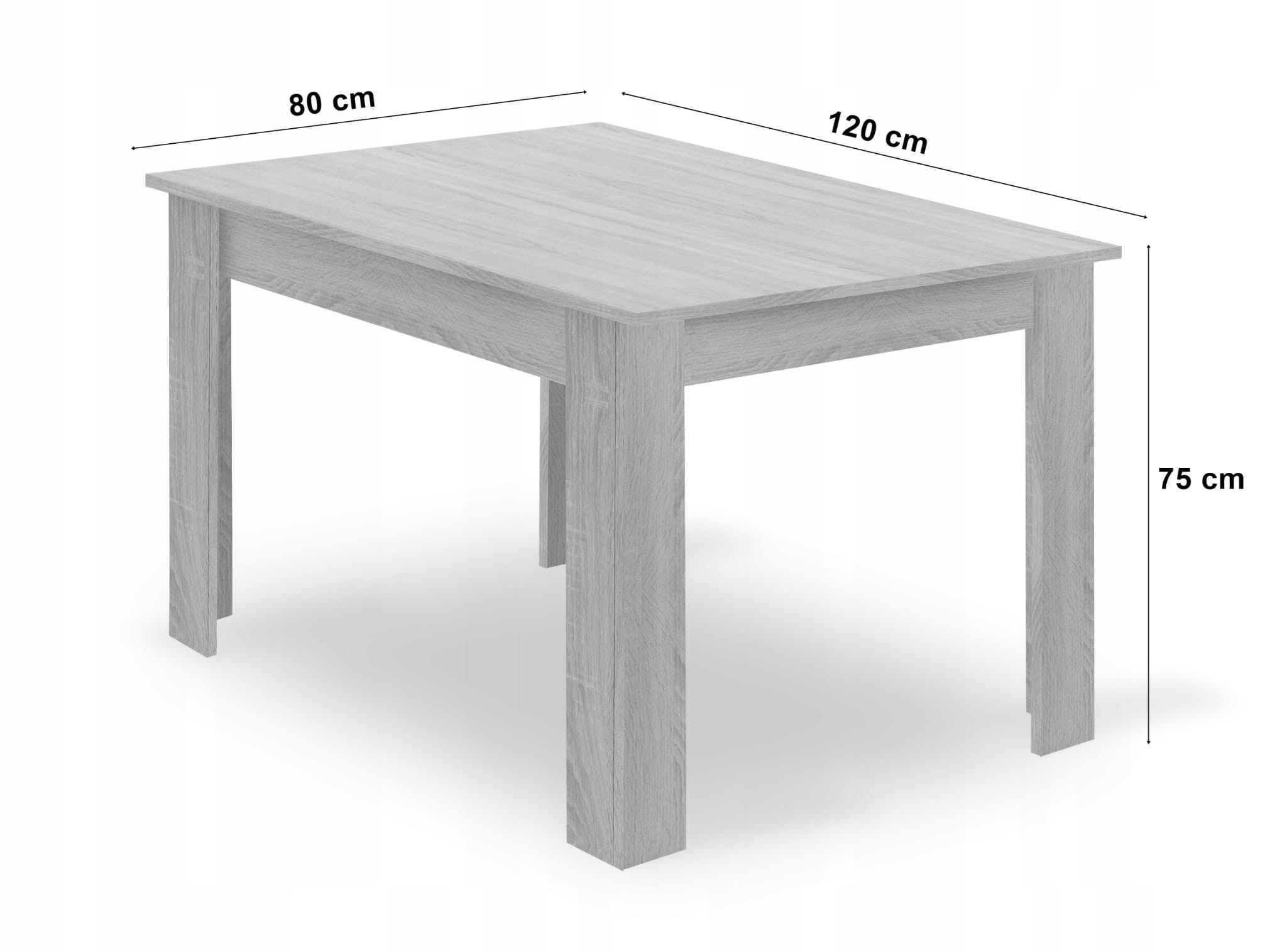 Stačiakampis stalo ir 4 kėdžių komplektas, Sonoma ąžuolo ir baltos spalvos, 120 × 80 cm 2