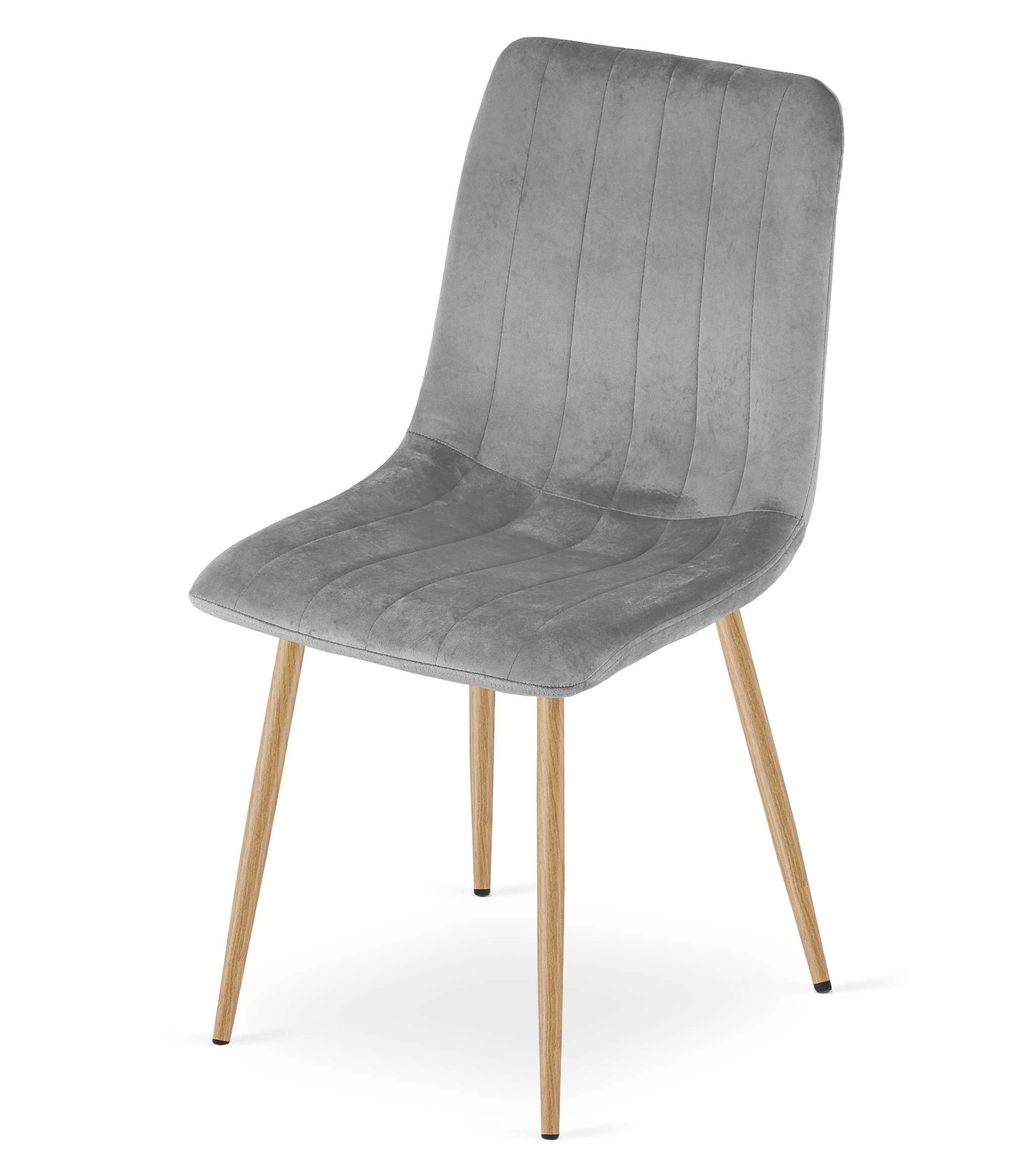Kėdė su veliūriniu apmušalu ir metalinėmis medienos imitacijos kojomis, šviesiai pilka, 86 × 55 cm 3