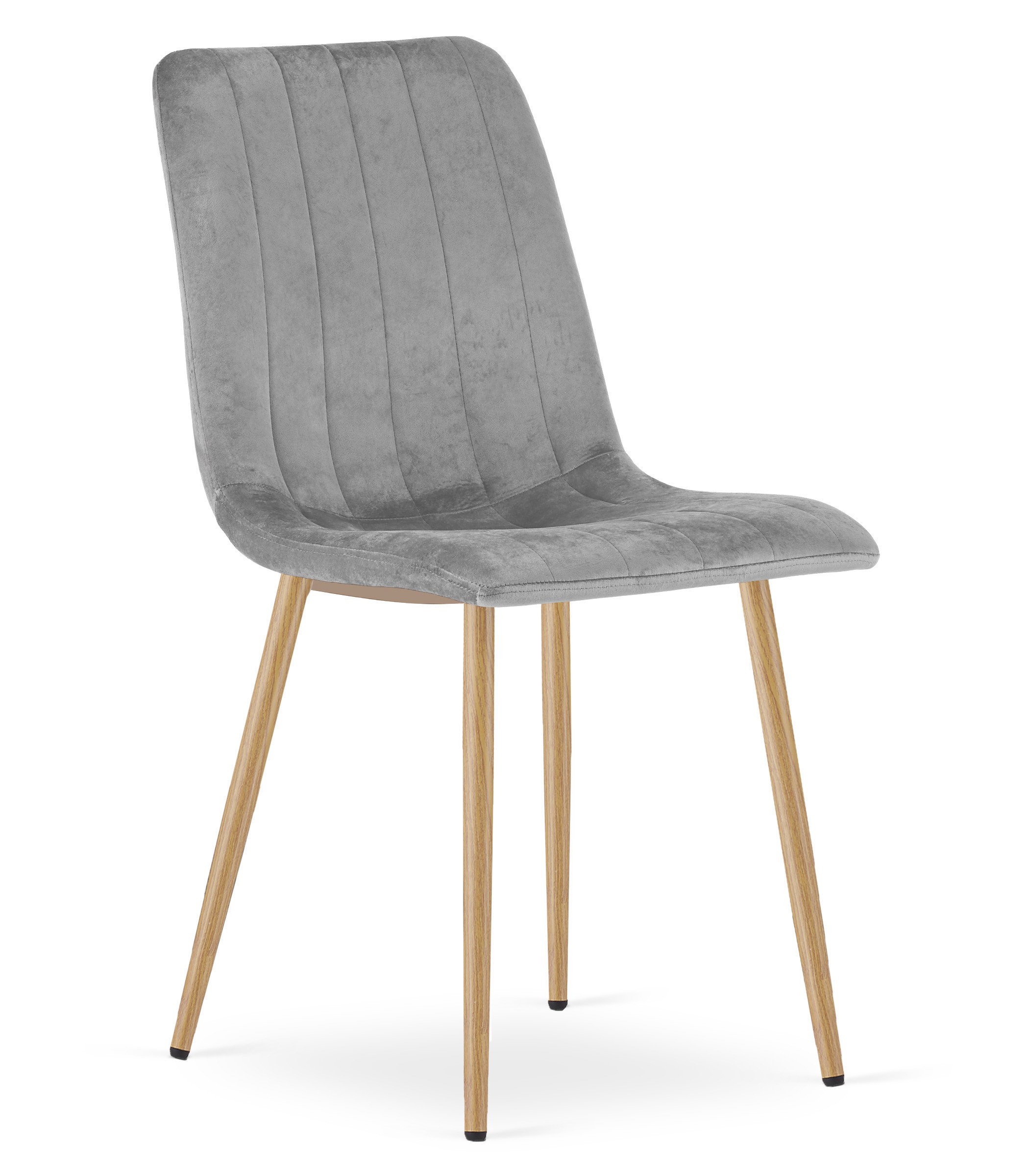 Kėdė su veliūriniu apmušalu ir metalinėmis medienos imitacijos kojomis, šviesiai pilka, 86 × 55 cm