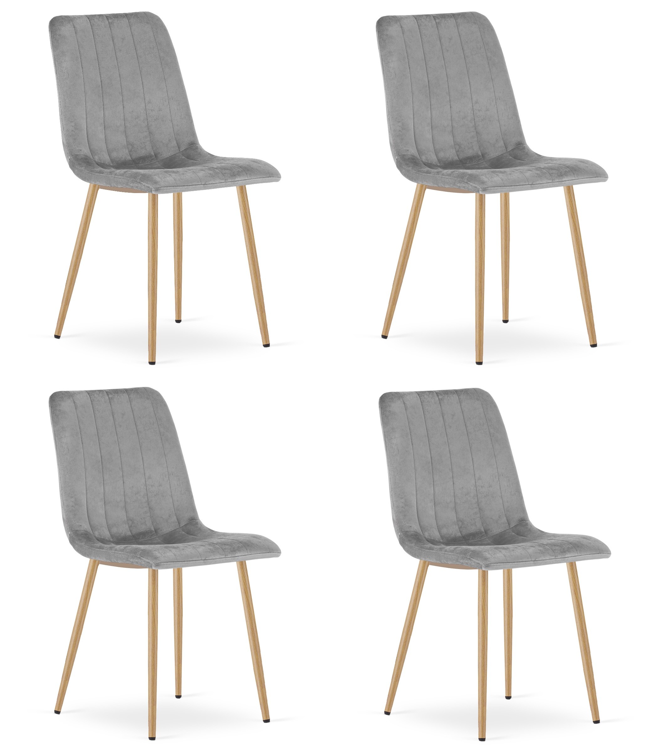 Kėdė su veliūriniu apmušalu ir metalinėmis medienos imitacijos kojomis, šviesiai pilka, 86 × 55 cm