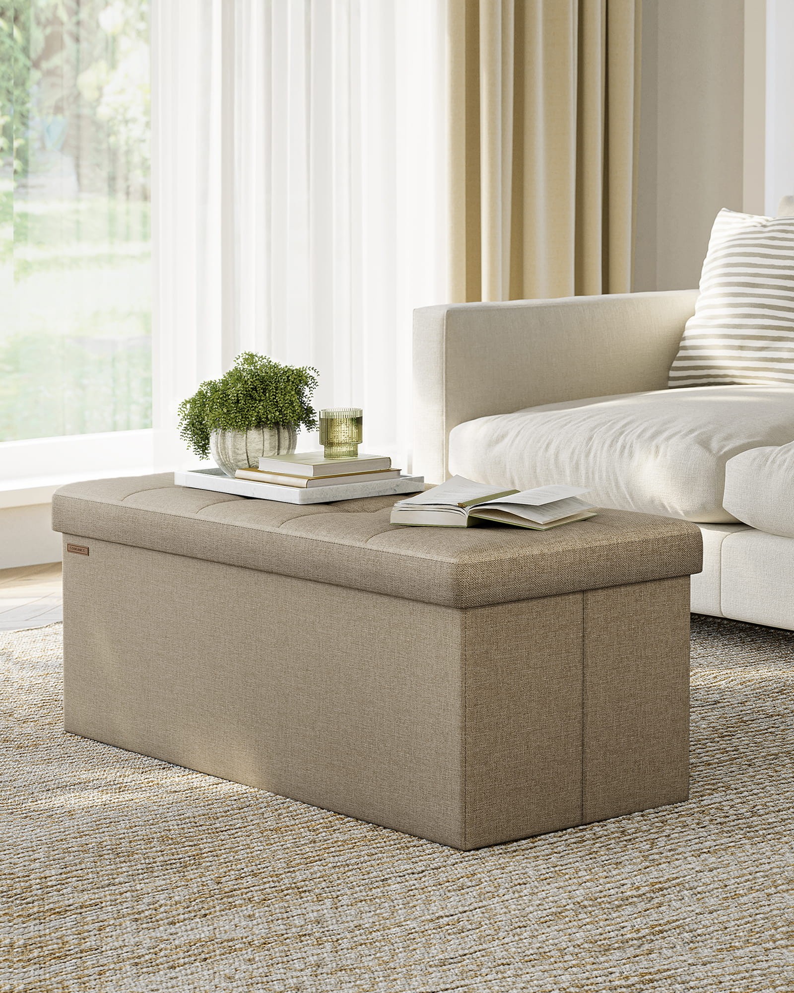 Sulankstomas pufas-daiktadėžė, šviesiai rusvas (taupe), 110 × 38 × 38 cm 2