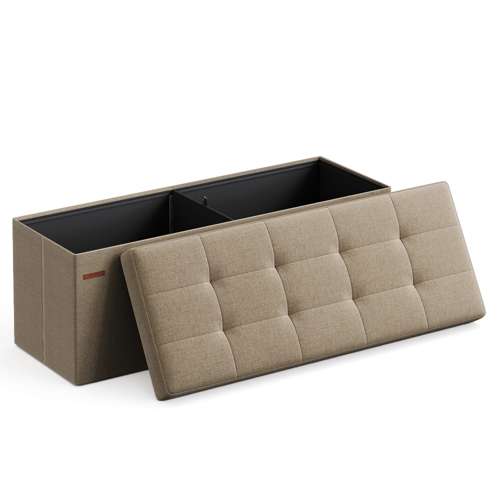 Sulankstomas pufas-daiktadėžė, šviesiai rusvas (taupe), 110 × 38 × 38 cm
