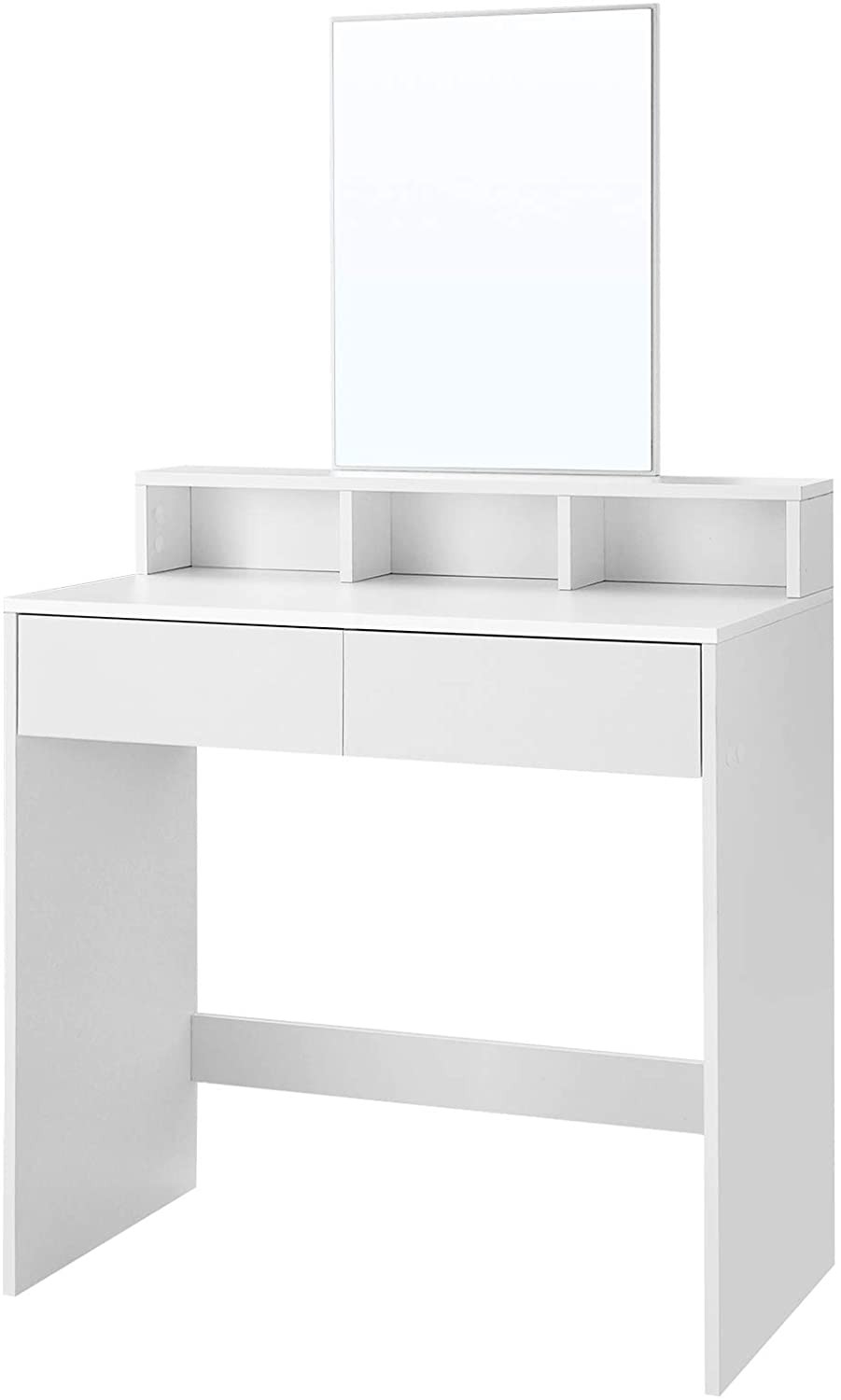 Kosmetinis staliukas su veidrodžiu ir 2 stalčiais, baltas, 80 x 40 x 140 cm