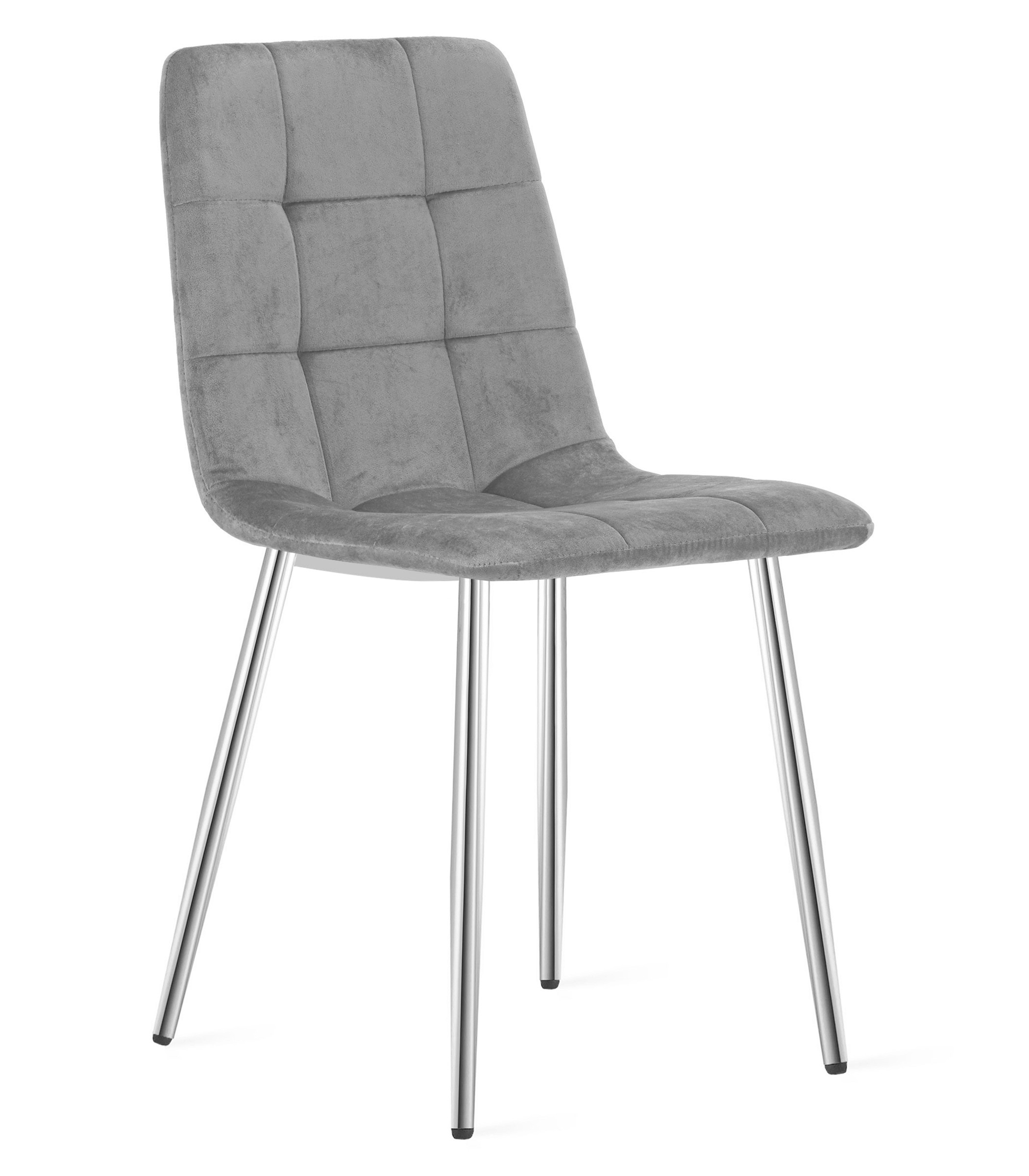 Kėdė su veliūriniu apmušalu ir chromuotomis metalinėmis kojomis, šviesiai pilka, 87 cm, 4 vnt.