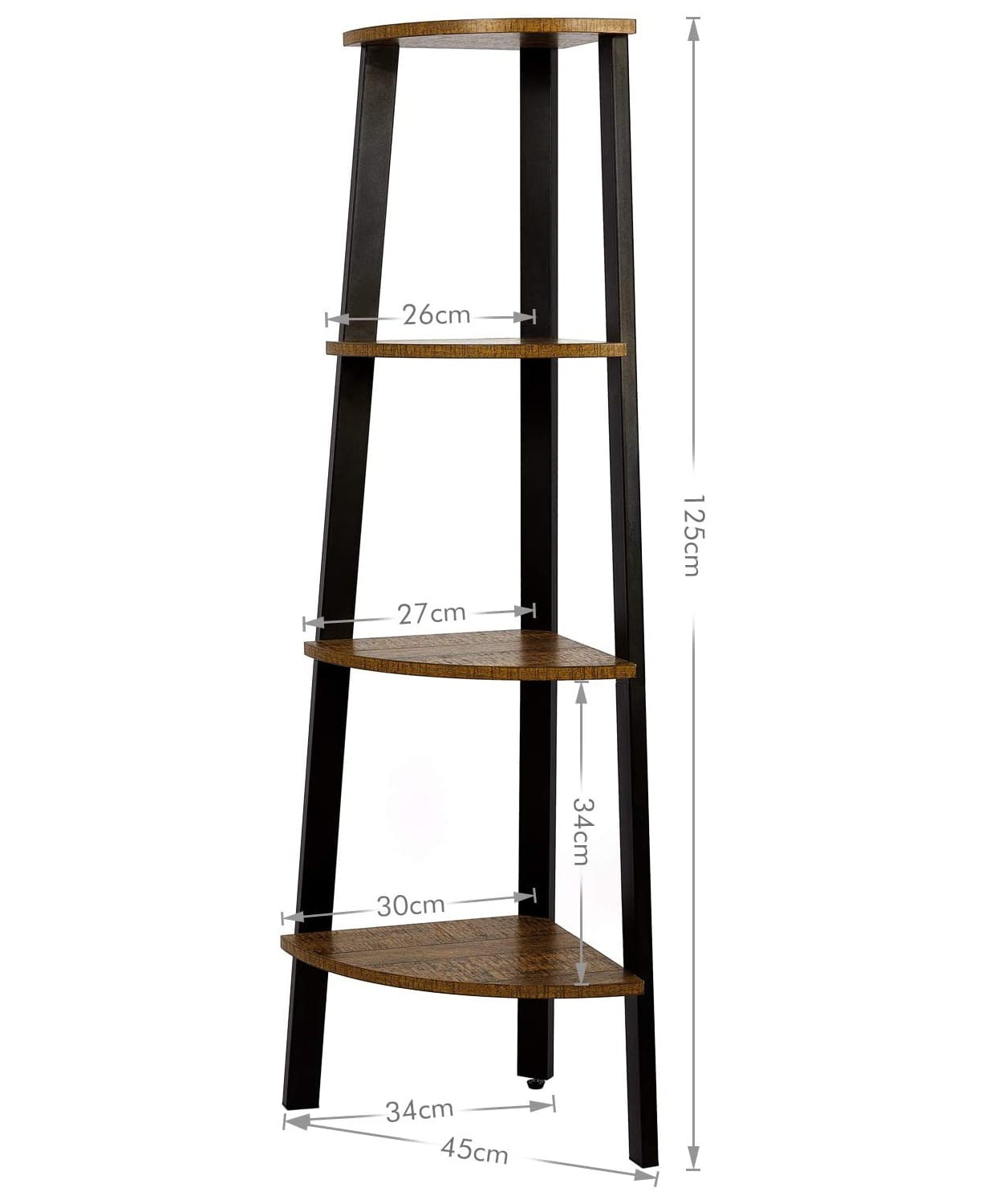 Kampinė lentyna su 4 lentynomis, ruda ir juoda, 45 × 34 × 125 cm 2
