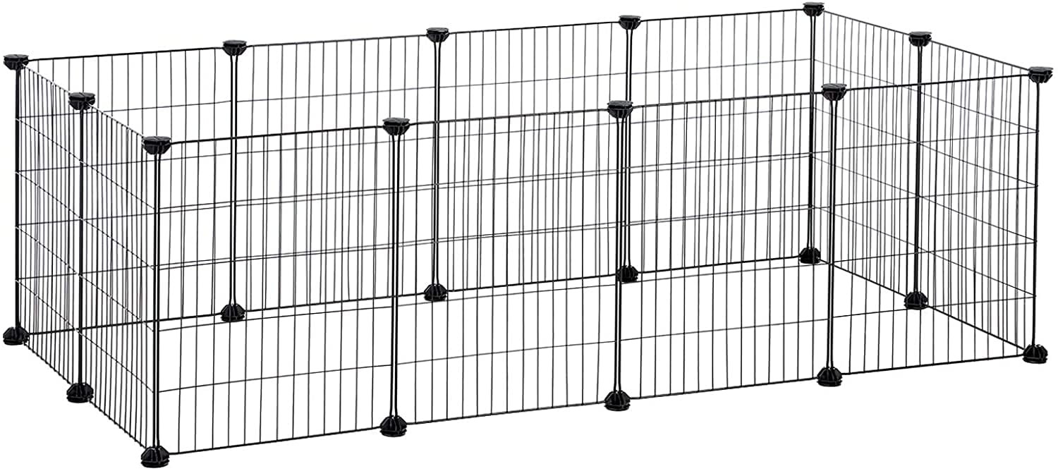 Gyvūnų aptvaras iš 12 plokščių, juodas, 143 × 73 × 46 cm