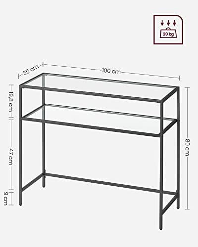 Konsolinis stalas su grūdinto stiklo lentynomis ir plieniniu rėmu, juodas, 100 × 35 × 80 cm 2