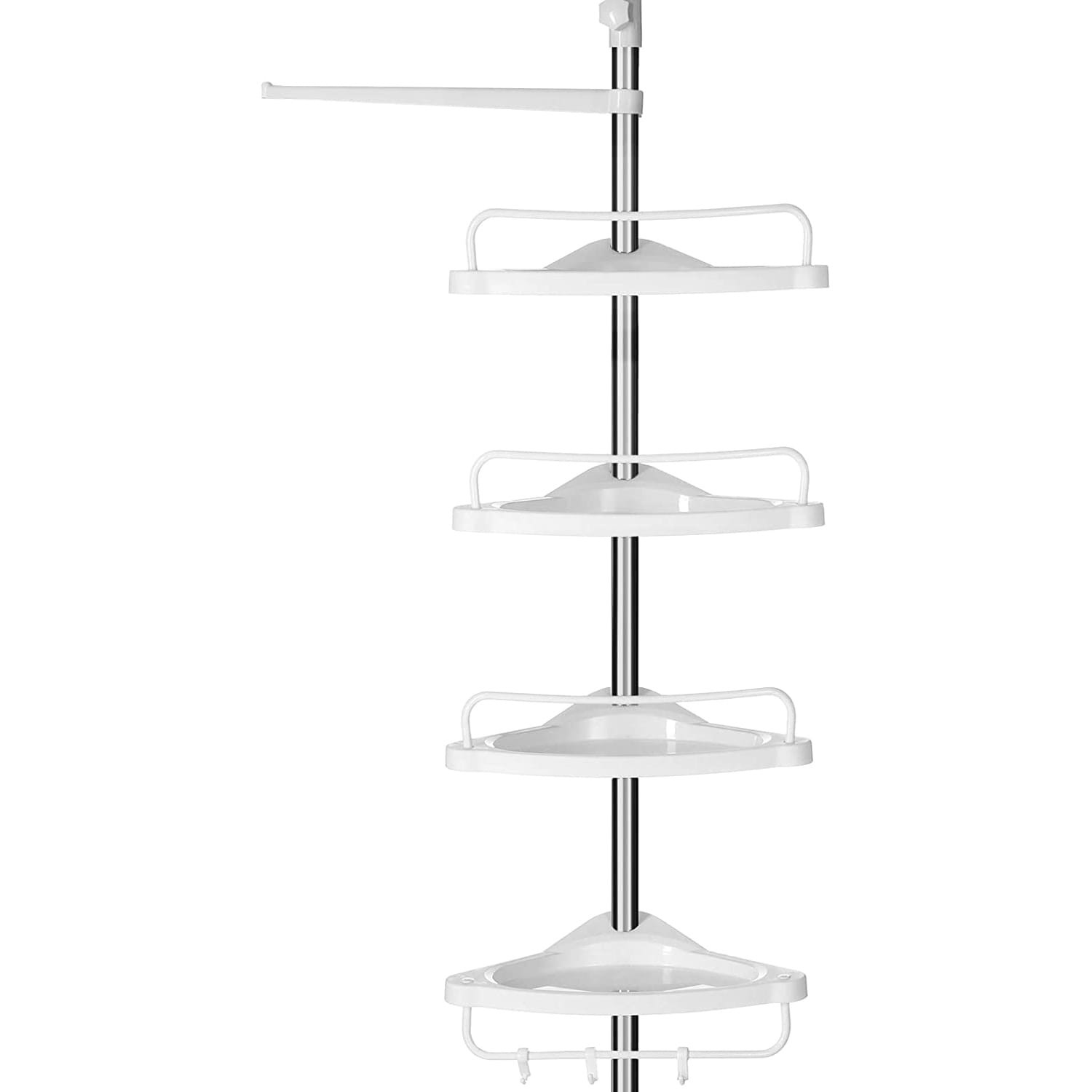 Teleskopinė vonios lentyna su rankšluosčių laikikliu, balta ir sidabrinė, 95–300 cm