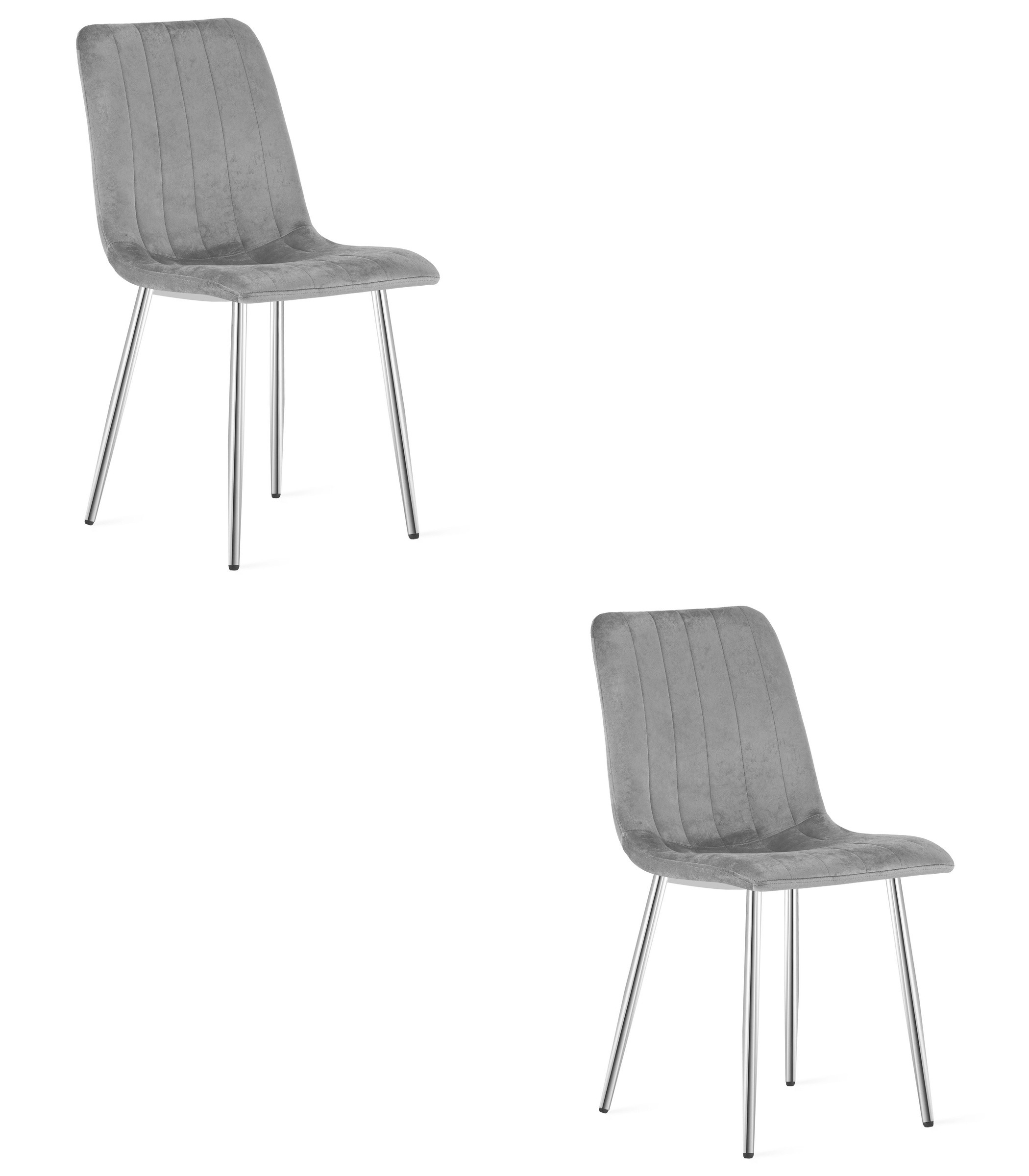 Kėdė su veliūriniu apmušalu, chromuotomis metalinėmis kojomis, šviesiai pilka, 86 cm, 2 vnt.