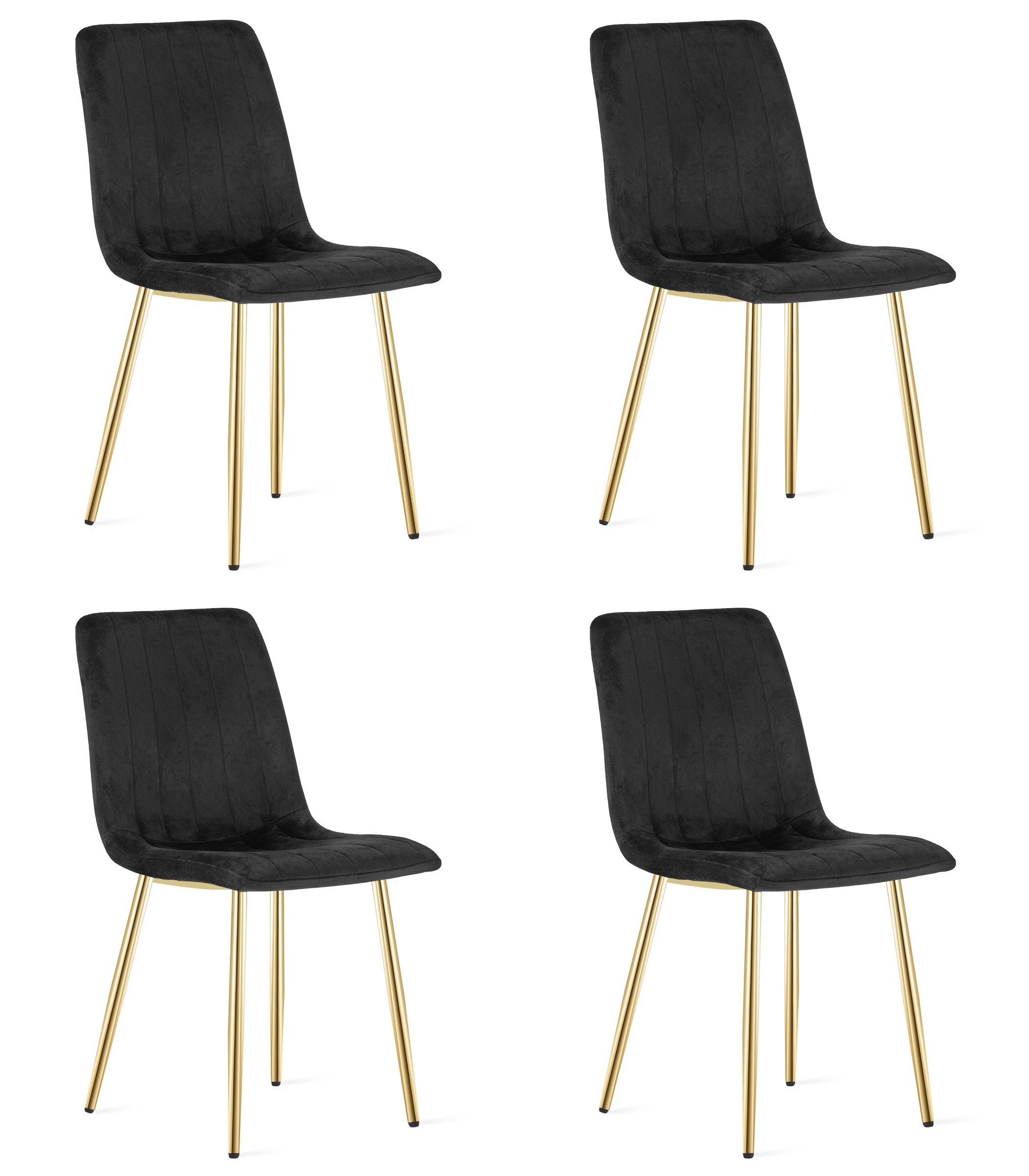 Kėdė veliūriniu apmušalu ir auksinės spalvos metalinėmis kojomis, juoda, 86 cm, 4 vnt.