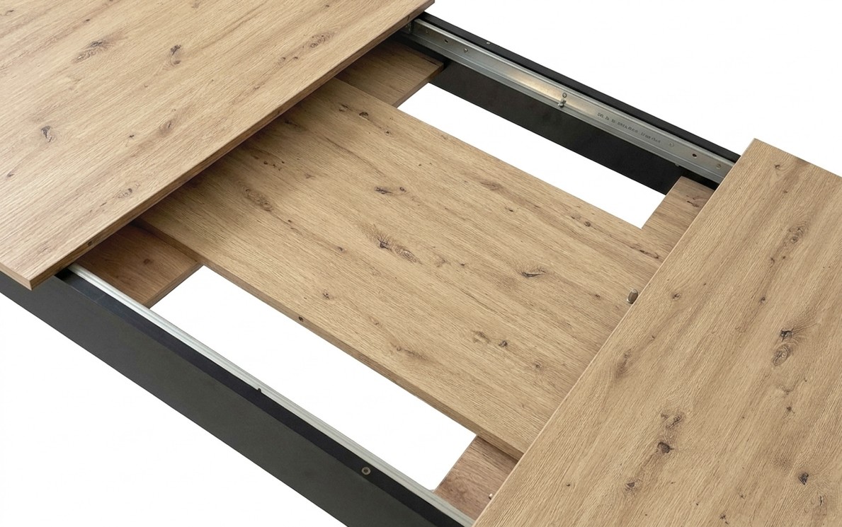 Išskleidžiamas stalas su po stalu laikoma įdėklu, ąžuolo artisan ir juodos spalvos, 120–160 × 80 cm
