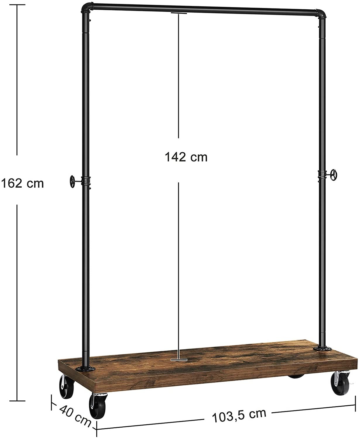 Drabužių kabykla su ratukais ir lentyna, ruda ir juoda, 103,5 × 40 × 162 cm 2
