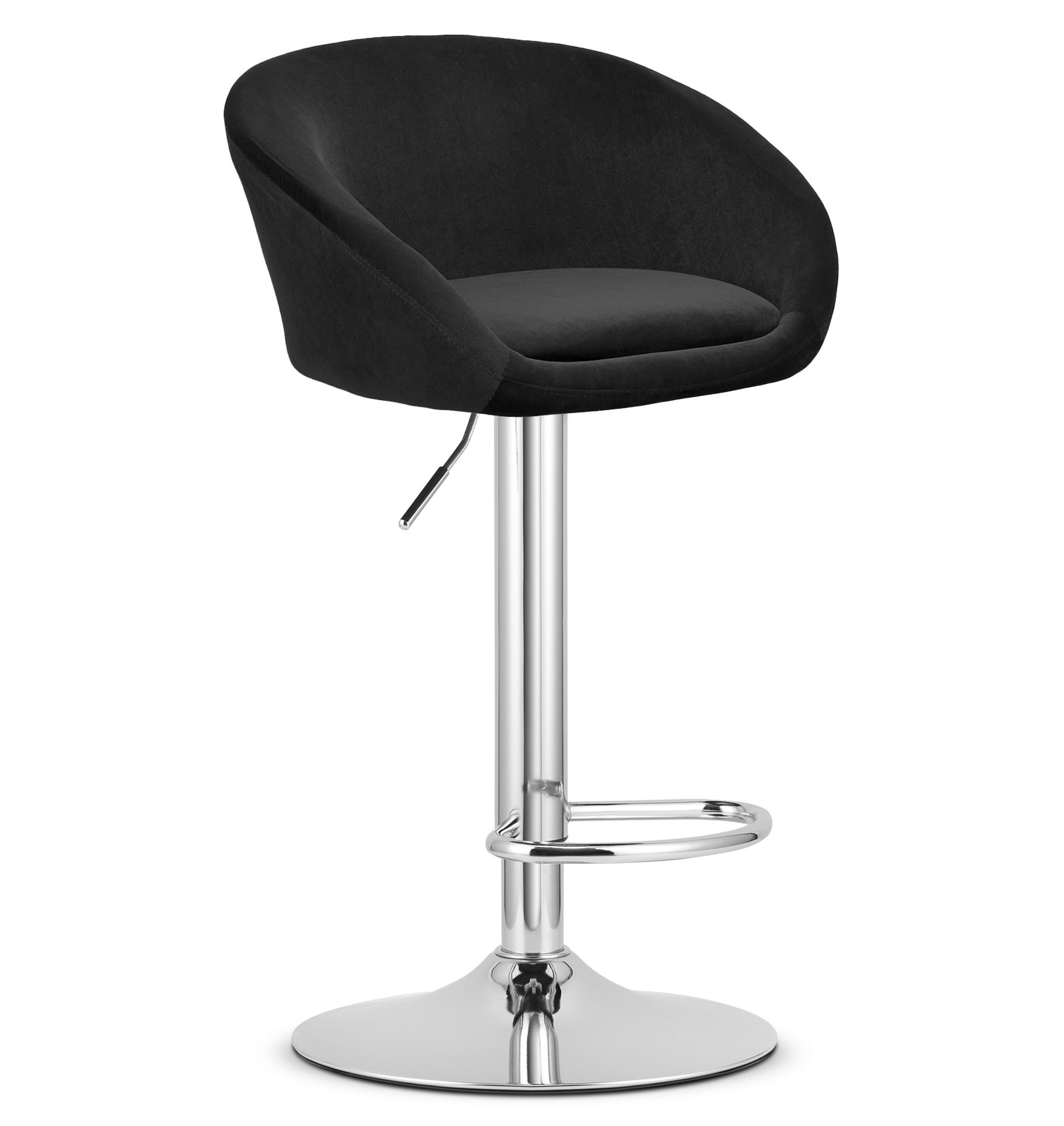 Baro kėdė su reguliuojamo aukščio veliūrine sėdyne, juoda, 81–103 cm