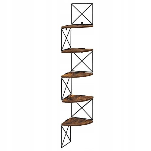 Kampinė lentyna su 5 lentynomis,  ruda ir juoda, 20 × 20 × 127,5 cm