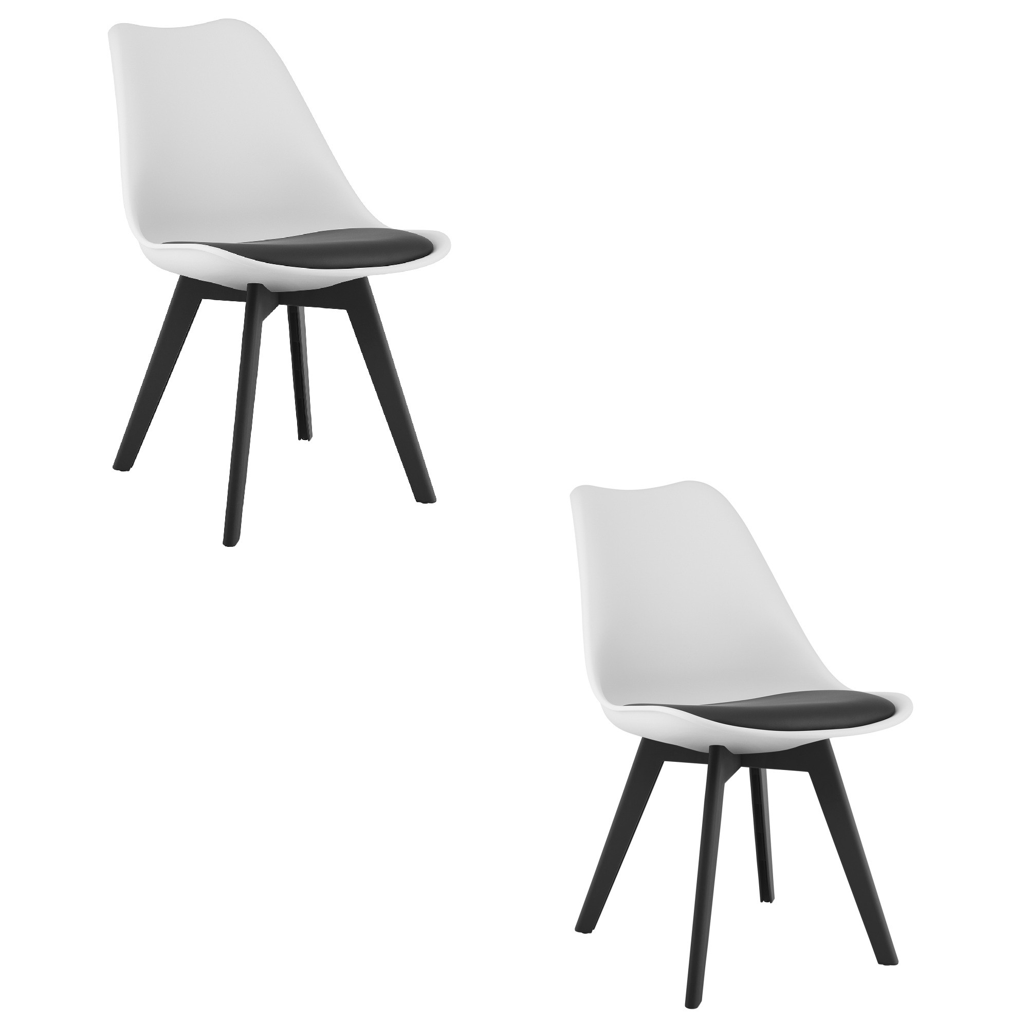 Kėdžių komplektas MARK su dirbtinės odos pagalvėlėmis, baltos ir juodos spalvos, 82 cm, 2 vnt.