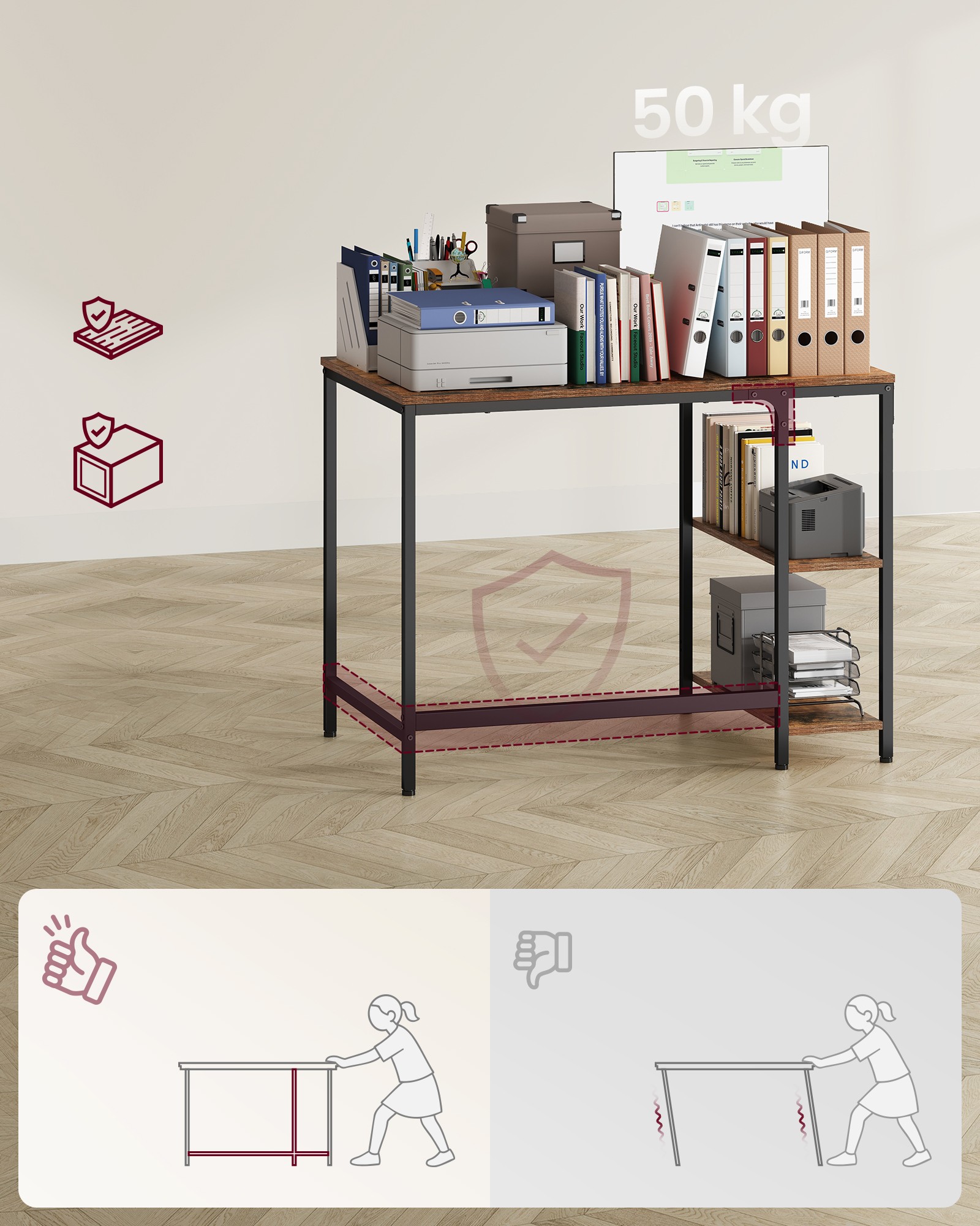 Datorgalds ar 2 plauktiem, 100 x 50 x 76 cm 3