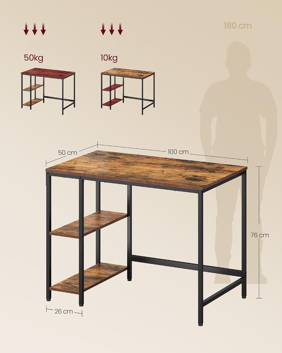 Datorgalds ar 2 plauktiem, 100 x 50 x 76 cm