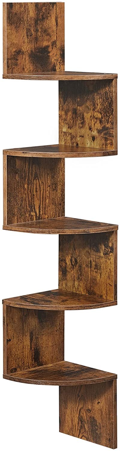 Kampinė lentyna, 5 lentynos, rustikinė ruda, 20 × 20 × 127,5 cm