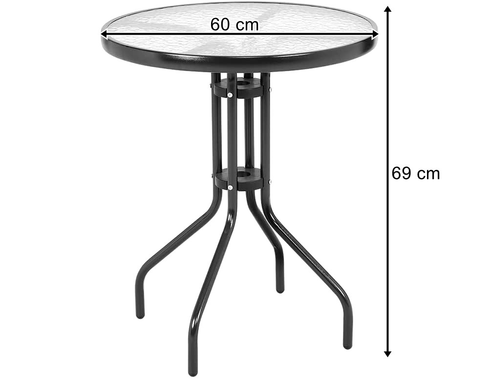 Lauko baldų komplektas su apvaliu stalu ir 4 kėdėmis, juodas, Ø 60 cm, 5 dalių 2