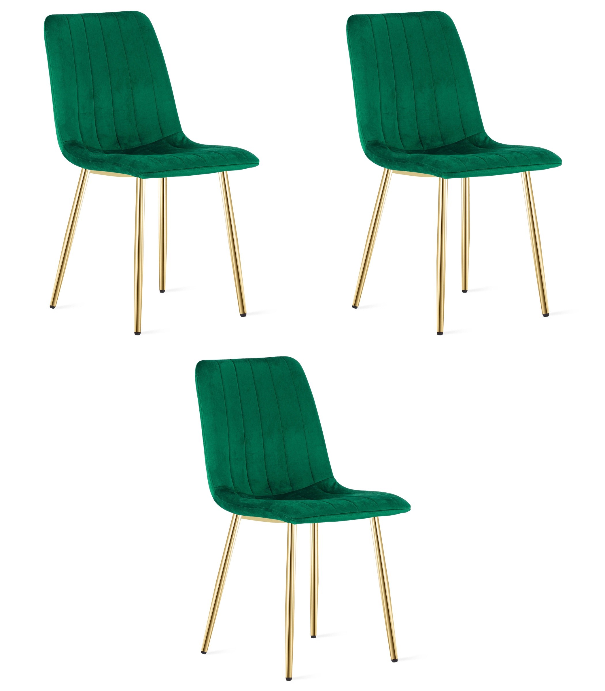 Kėdė su veliūriniu apmušalu ir auksinėmis metalinėmis kojomis, žalia, 86 cm, 3 vnt.