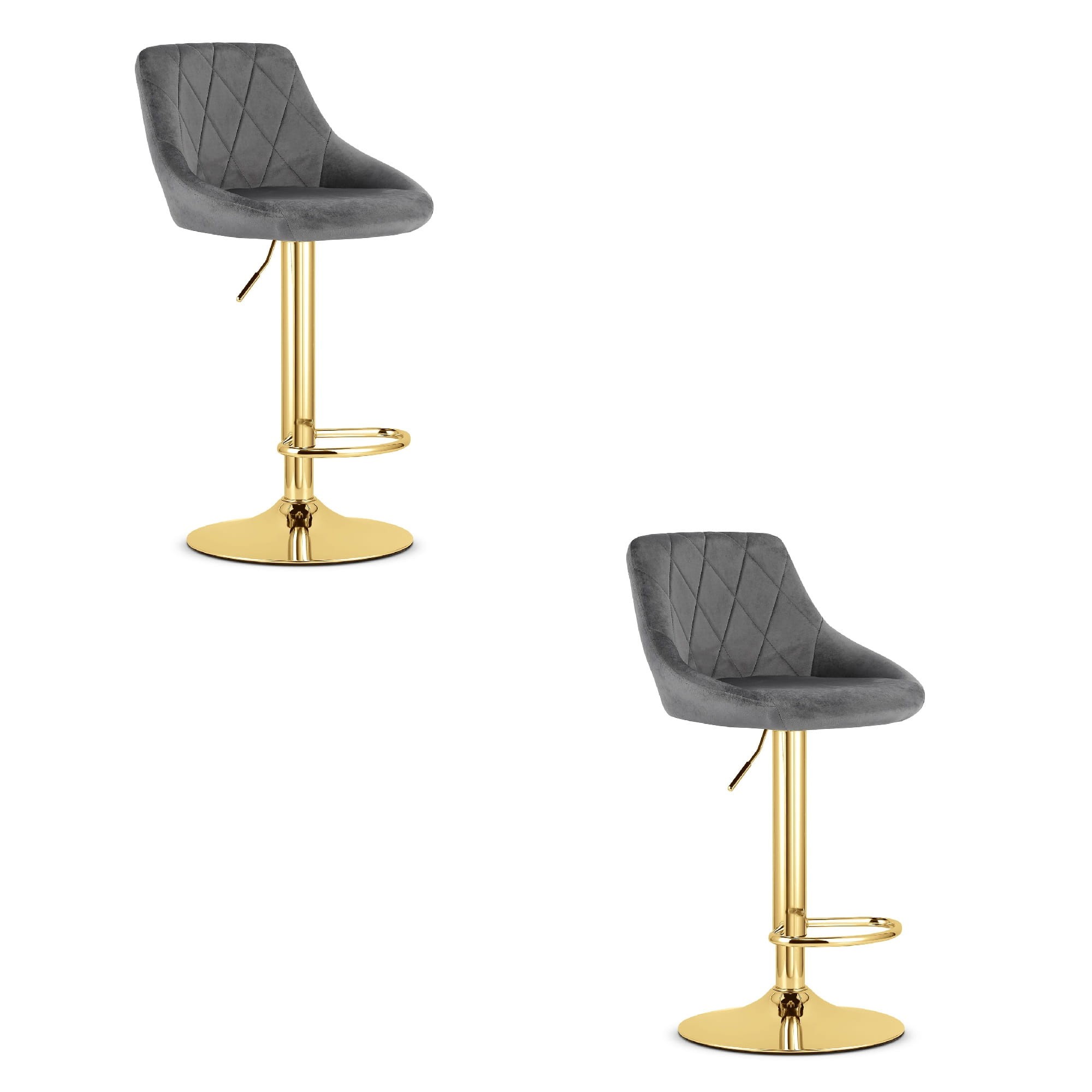 Baro kėdžių komplektas KAST, reguliuojamo aukščio, pasukamas, pilkas su auksiniu pagrindu, 85–105 cm, 2 vnt.