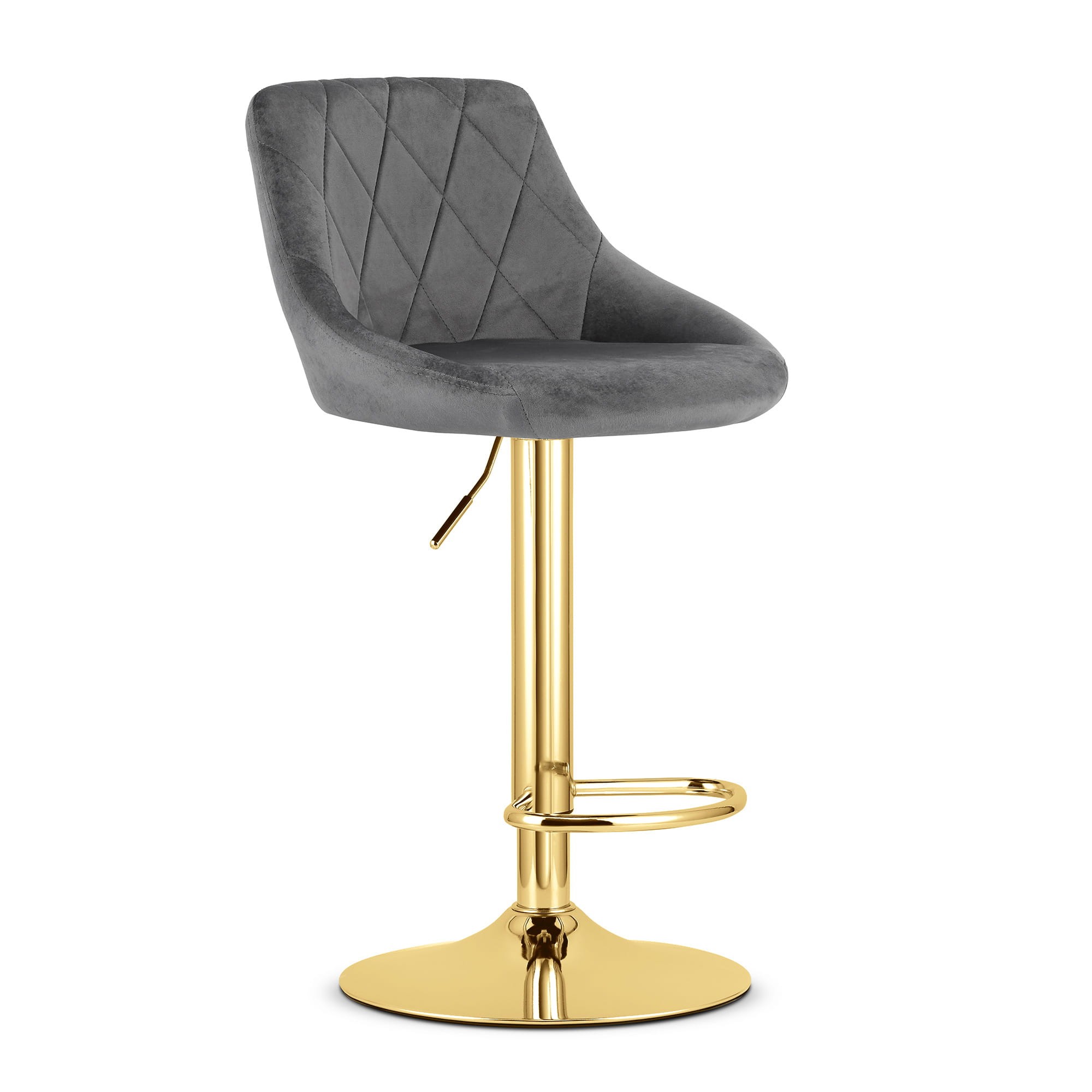 Baro kėdžių komplektas KAST, reguliuojamo aukščio, pasukamas, pilkas su auksiniu pagrindu, 85–105 cm, 2 vnt.