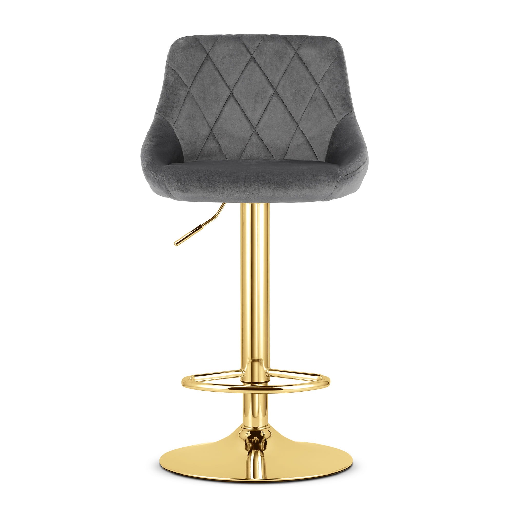 Baro kėdžių komplektas KAST, reguliuojamo aukščio, pasukamas, pilkas su auksiniu pagrindu, 85–105 cm, 2 vnt. 2