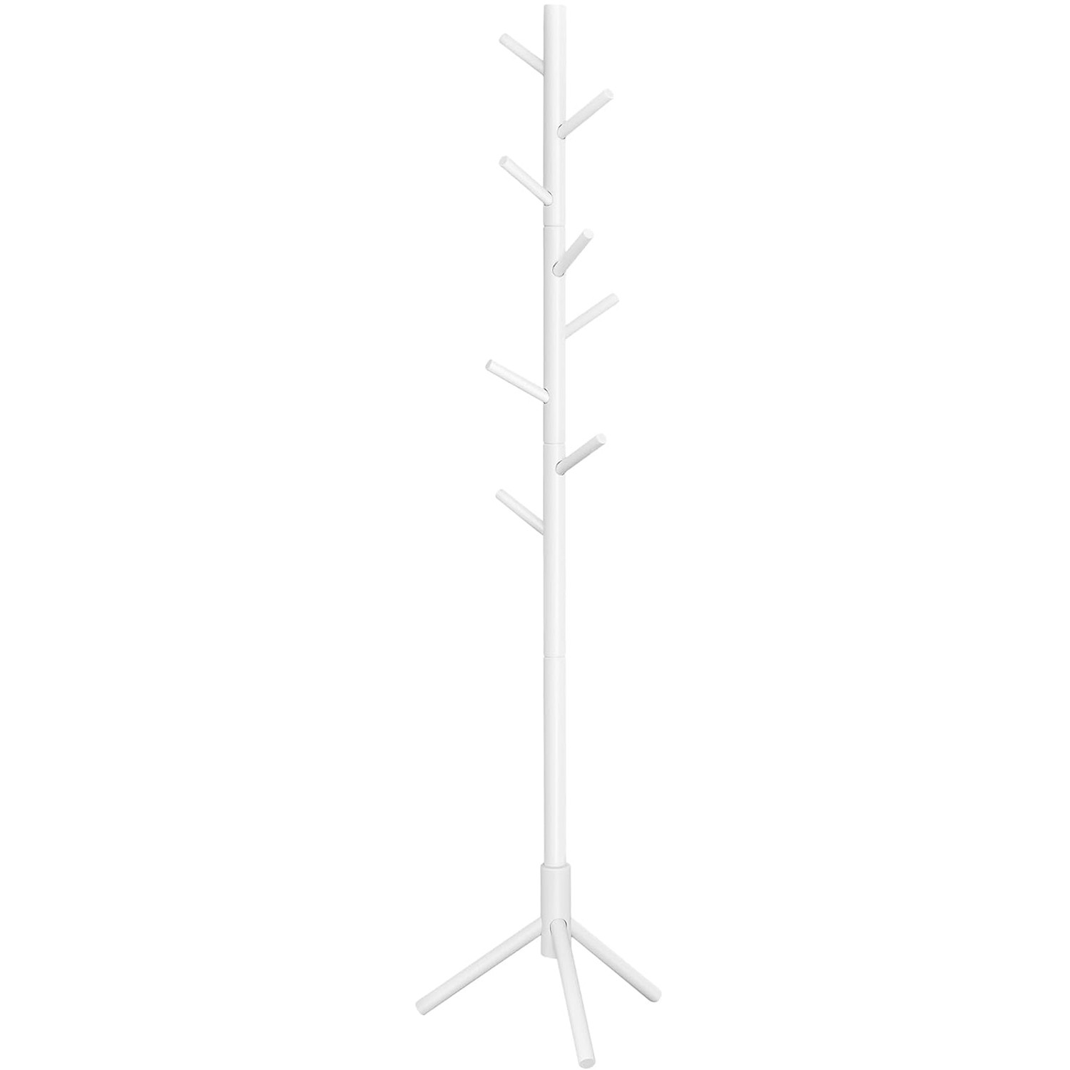 Pastatoma drabužių kabykla su 8 kabliukais ir trijų kojų pagrindu, balta, 47 x 47 x 175 cm