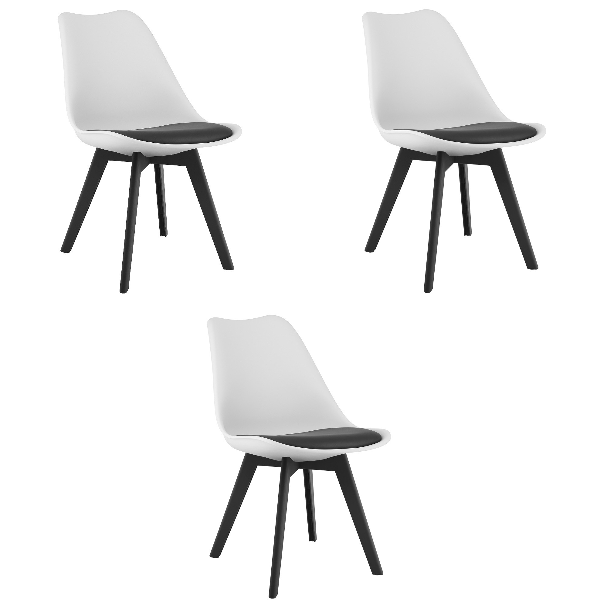 Kėdžių komplektas MARK, baltos ir juodos spalvų, 82 cm, 3 vnt.