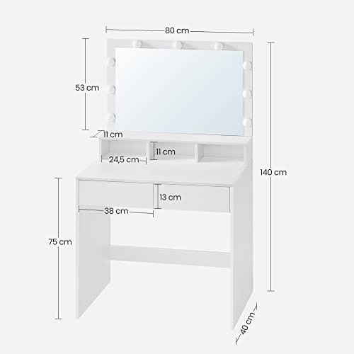 Kosmetinis staliukas su veidrodžiu ir LED apšvietimu, baltas, 80 x 40 x 140 cm 2