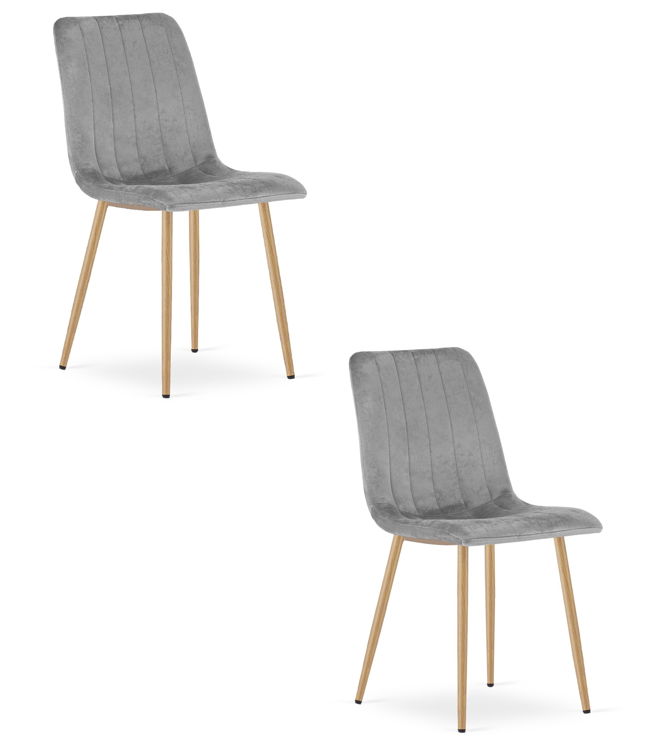 Kėdė su veliūriniu apmušalu ir medžio imitacijos kojelėmis, šviesiai pilka, 86 cm, 2 vnt.