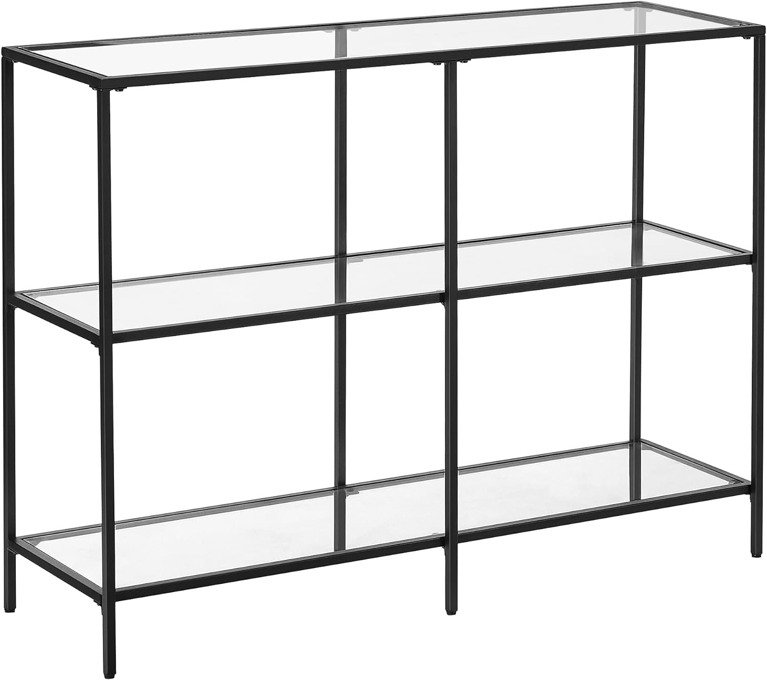 Konsolinis stalas su grūdinto stiklo lentynomis, juodas, 100 x 30 x 73 cm