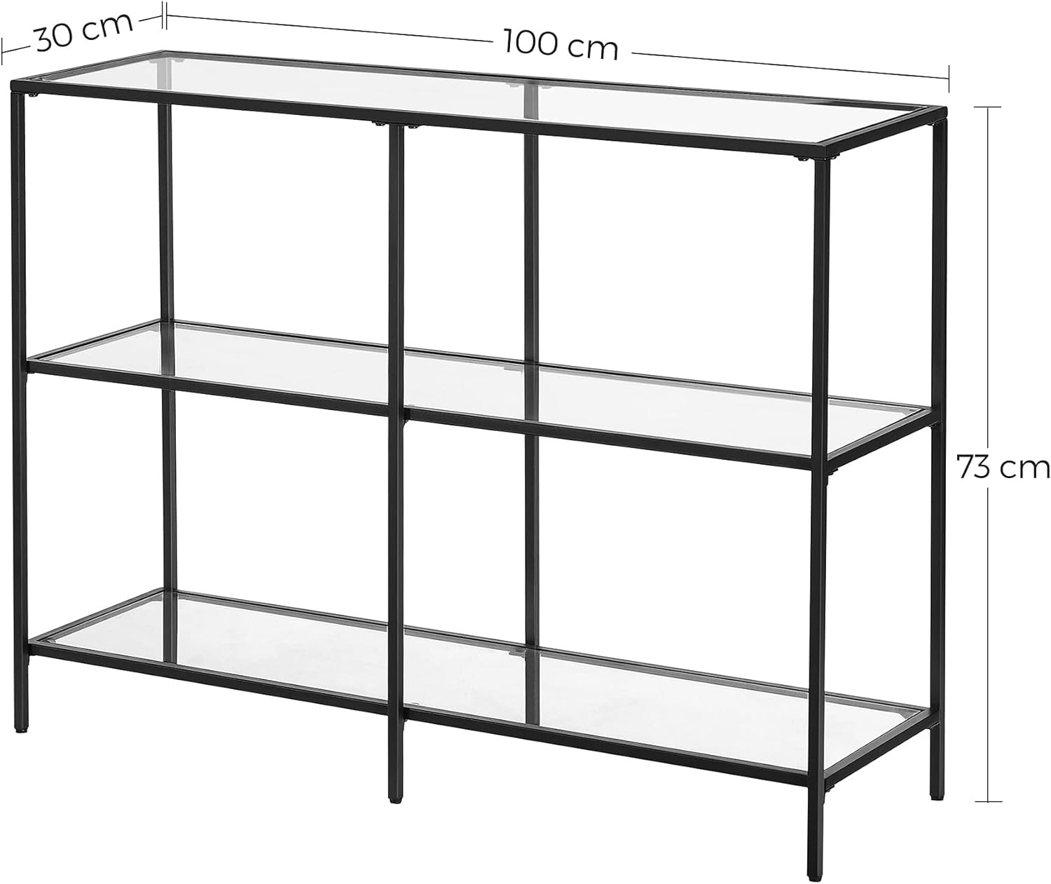 Konsolinis stalas su grūdinto stiklo lentynomis, juodas, 100 x 30 x 73 cm 3