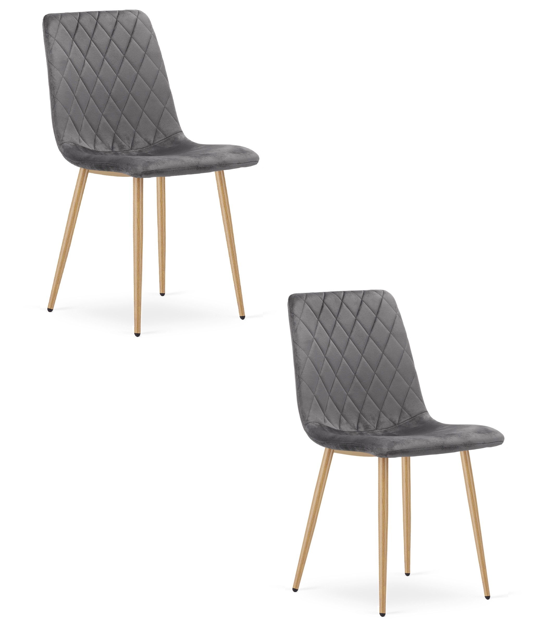 Kėdžių komplektas veliūrinėmis sėdynėmis, metalinės medienos imitacijos kojos, tamsiai pilkas, 87,5 × 44,5 × 53 cm, 2 vnt.