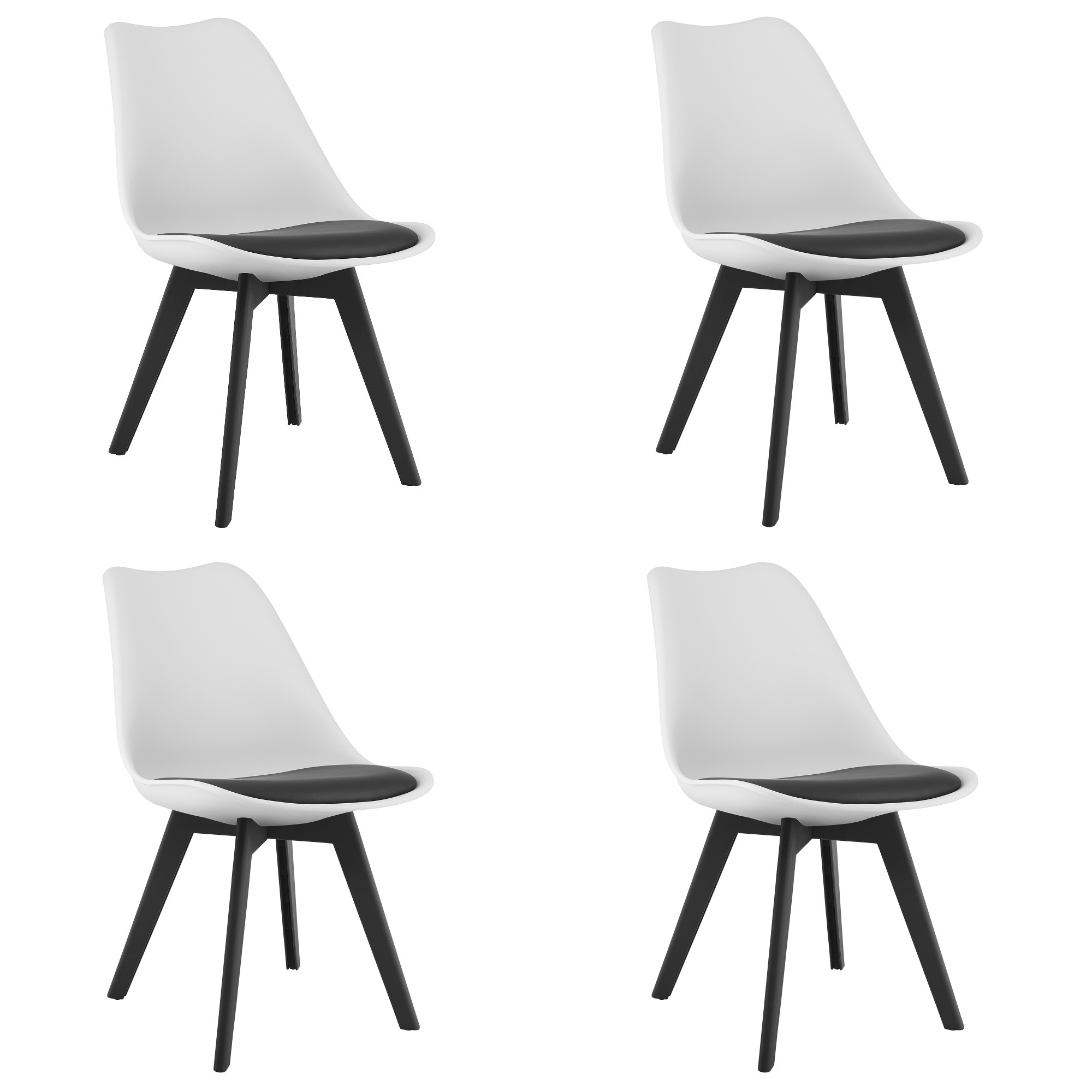 Kėdžių komplektas MARK su ekoodos pagalvėlėmis, baltas–juodas, 82 × 49 cm, 4 vnt.
