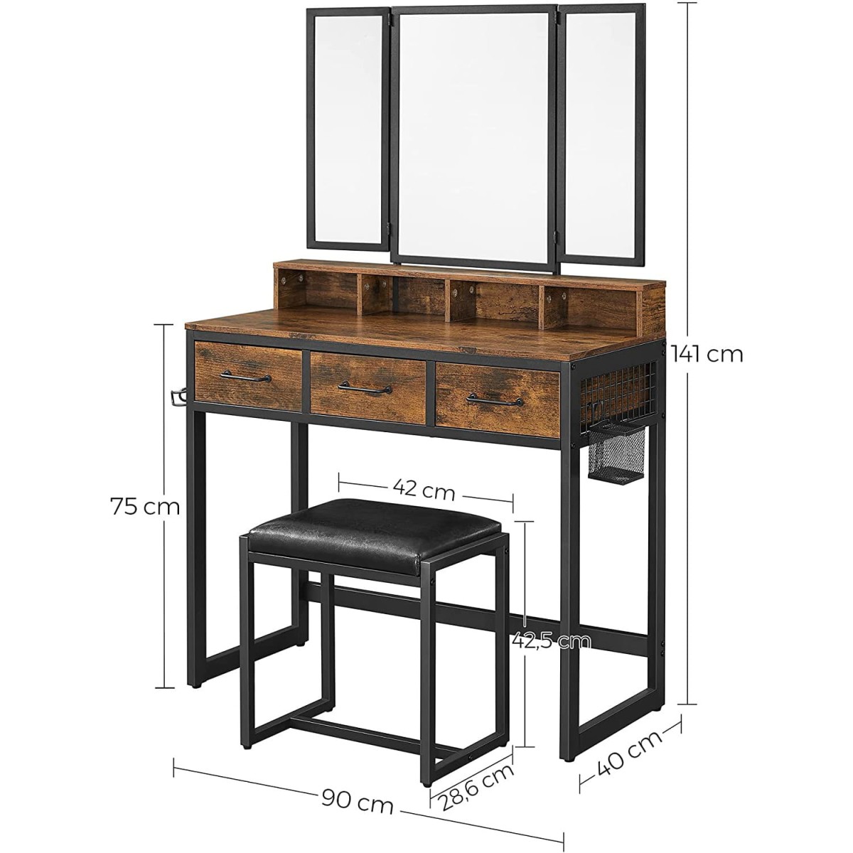 Kosmetinis staliukas RVT004B01, rudas/juodas