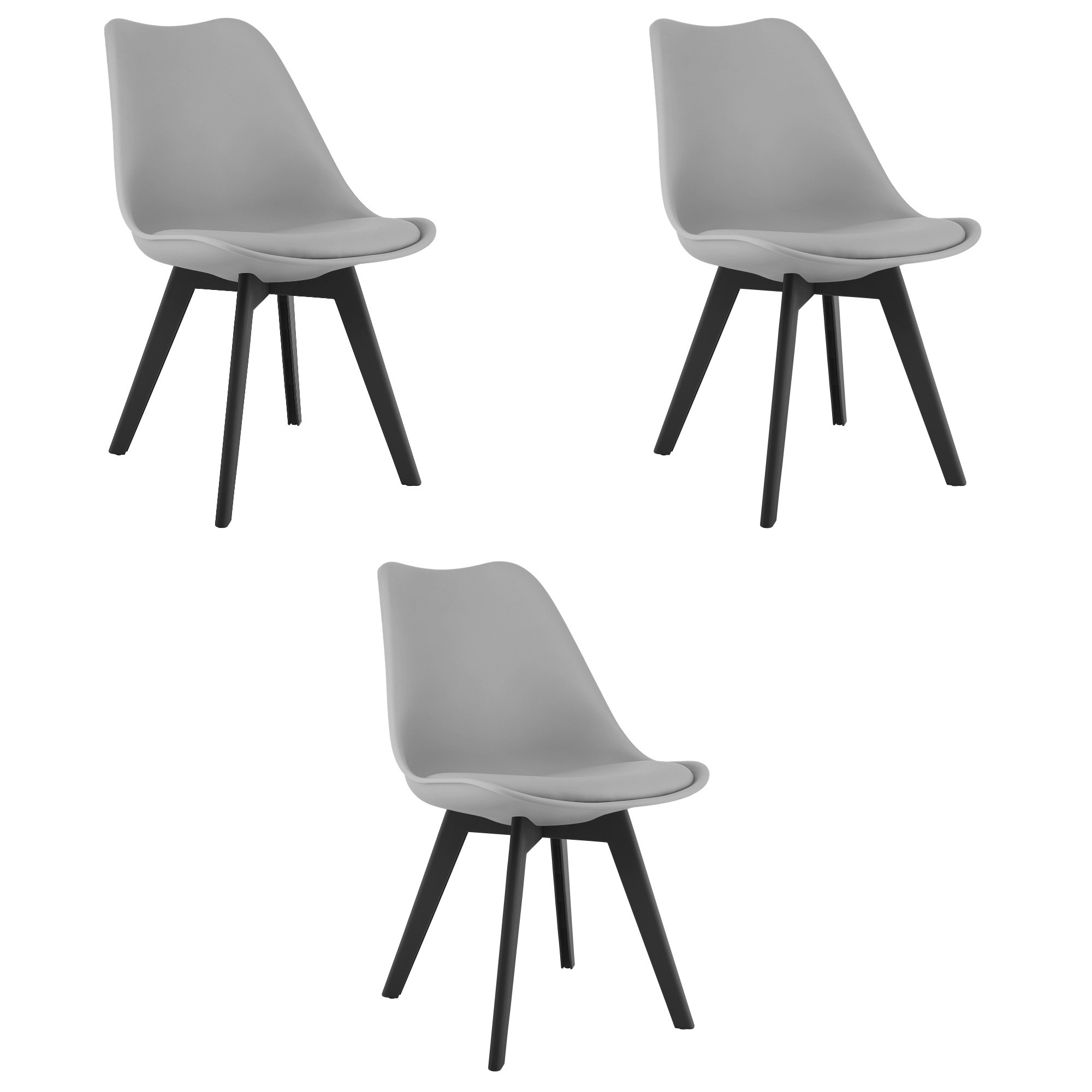 Kėdės MARK su dirbtinės odos pagalvėlėmis, pilkos, 82 × 49 cm, 3 vnt.