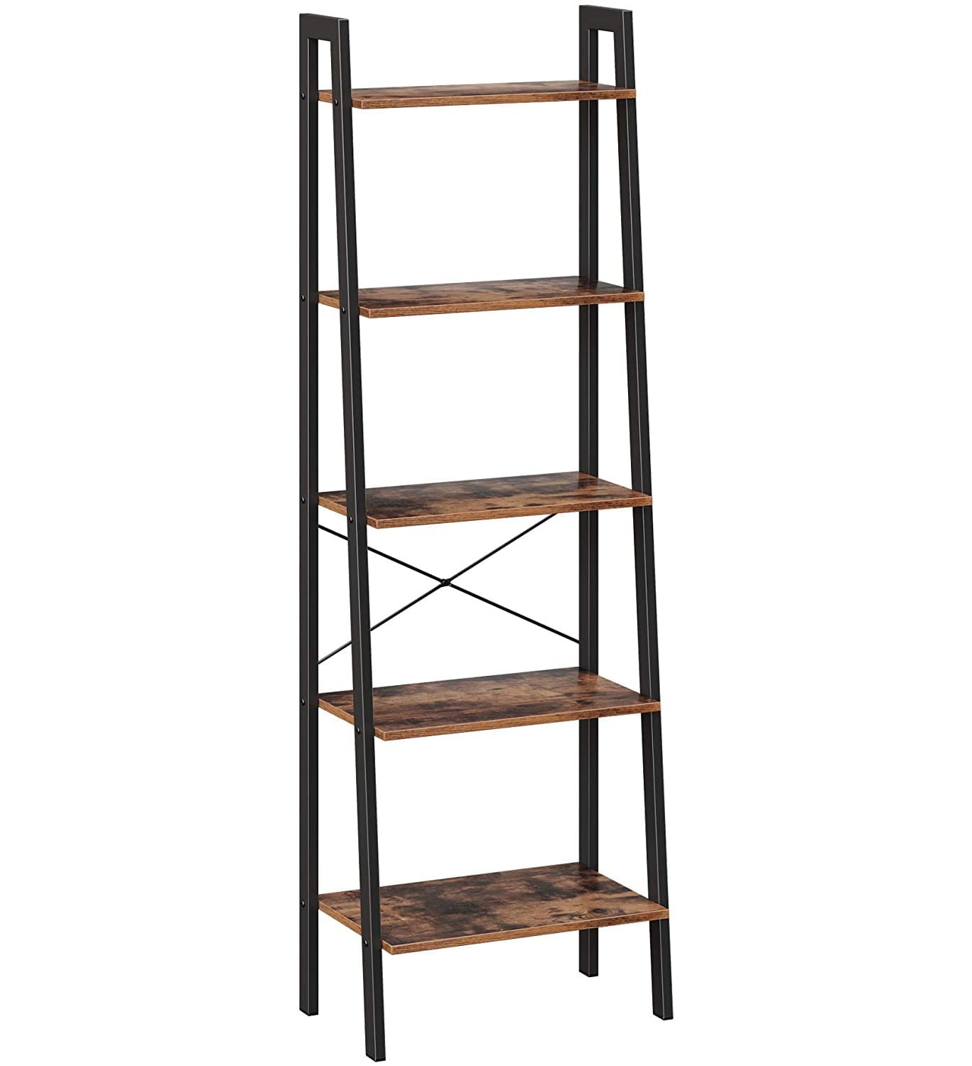 Atvira lentyna su 5 lentynomis ir metaliniu rėmu, rudos ir juodos spalvos, 56 × 34 × 172 cm