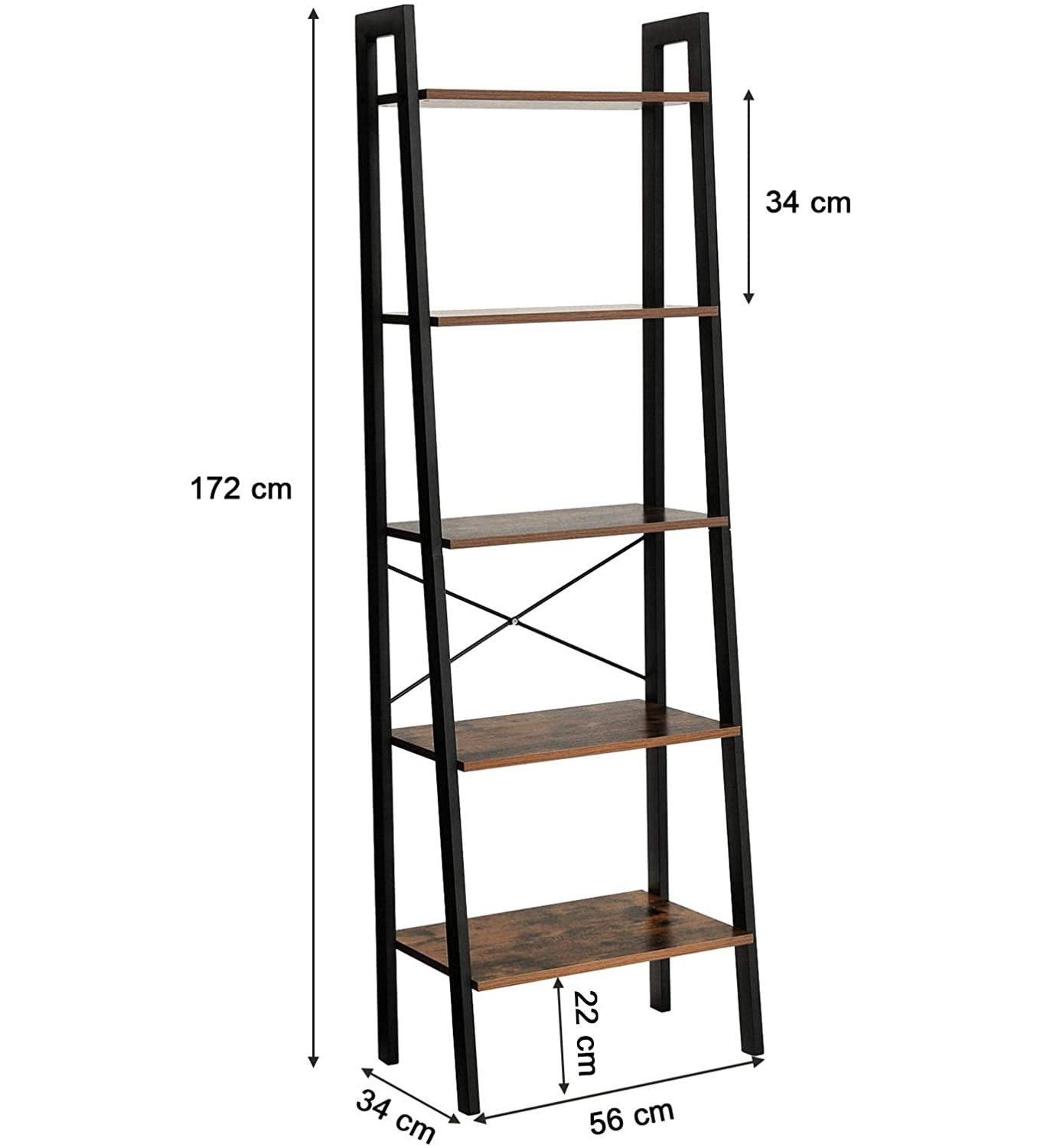 Atvira lentyna su 5 lentynomis ir metaliniu rėmu, rudos ir juodos spalvos, 56 × 34 × 172 cm 2
