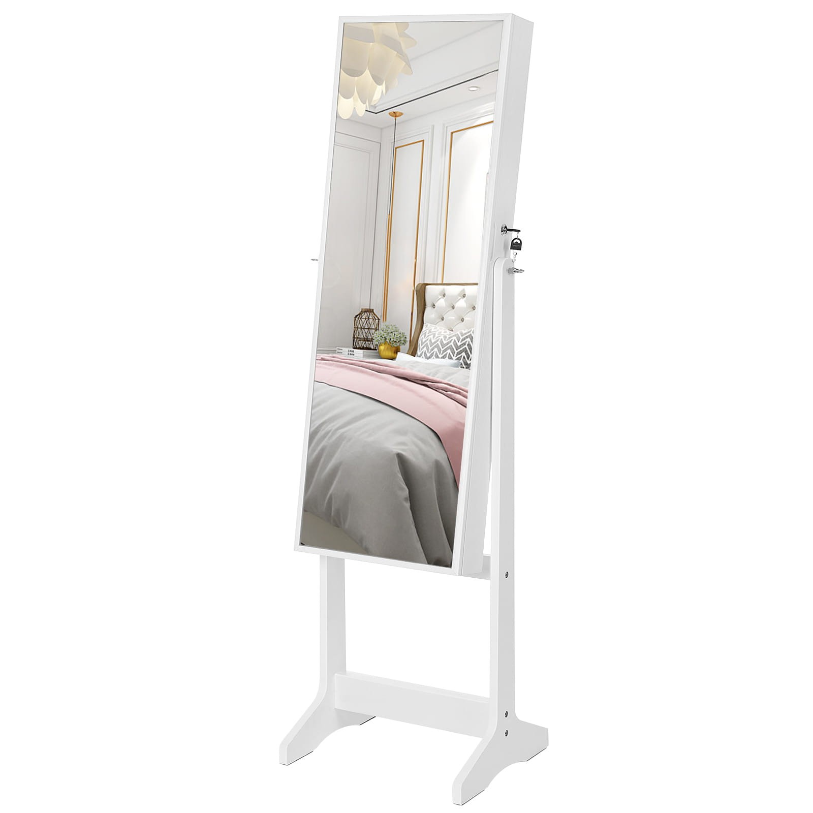 Pastatomas veidrodis su papuošalų spintele, baltas, 41,1 x 36,5 x 151,5 cm
