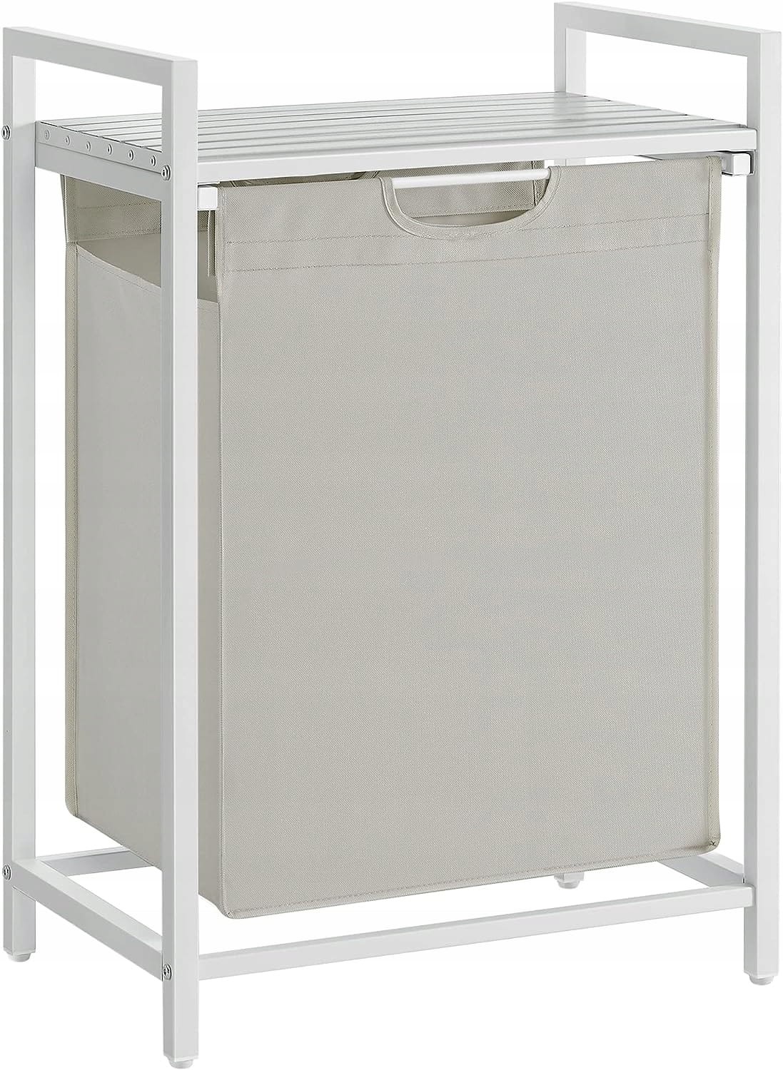 Vonios spintelė su skalbinių krepšiu, balta, 50 × 33 × 72 cm
