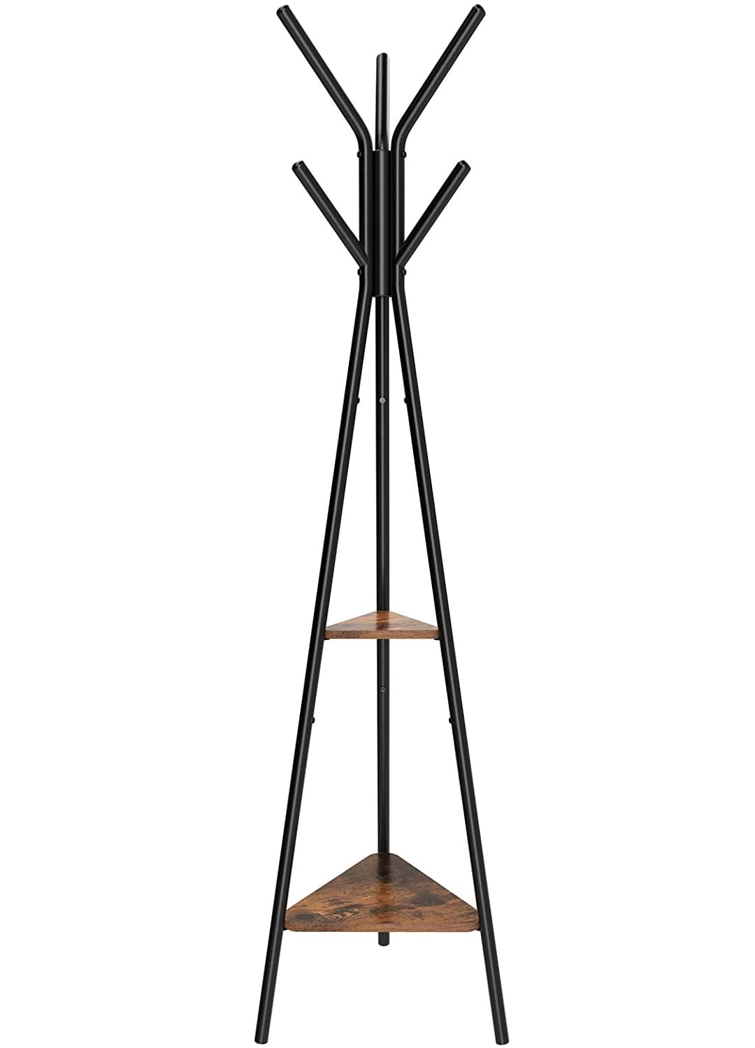Pastatoma kabykla su 6 kabliukais ir 2 lentynomis, juoda ir ruda, 49 × 49 × 179 cm