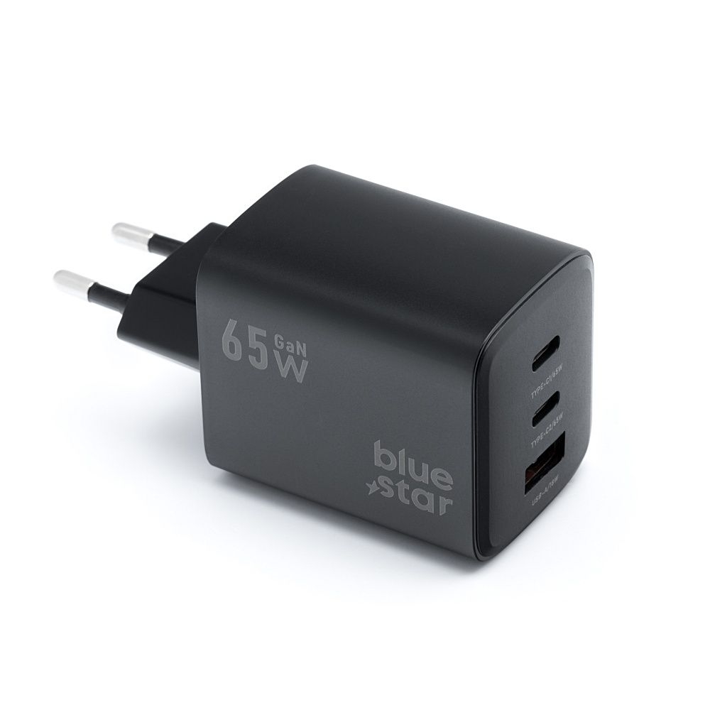 Blue star travel charger gan 4a 65w 2 x type c + usb a pd qc4.0 vt-43 black