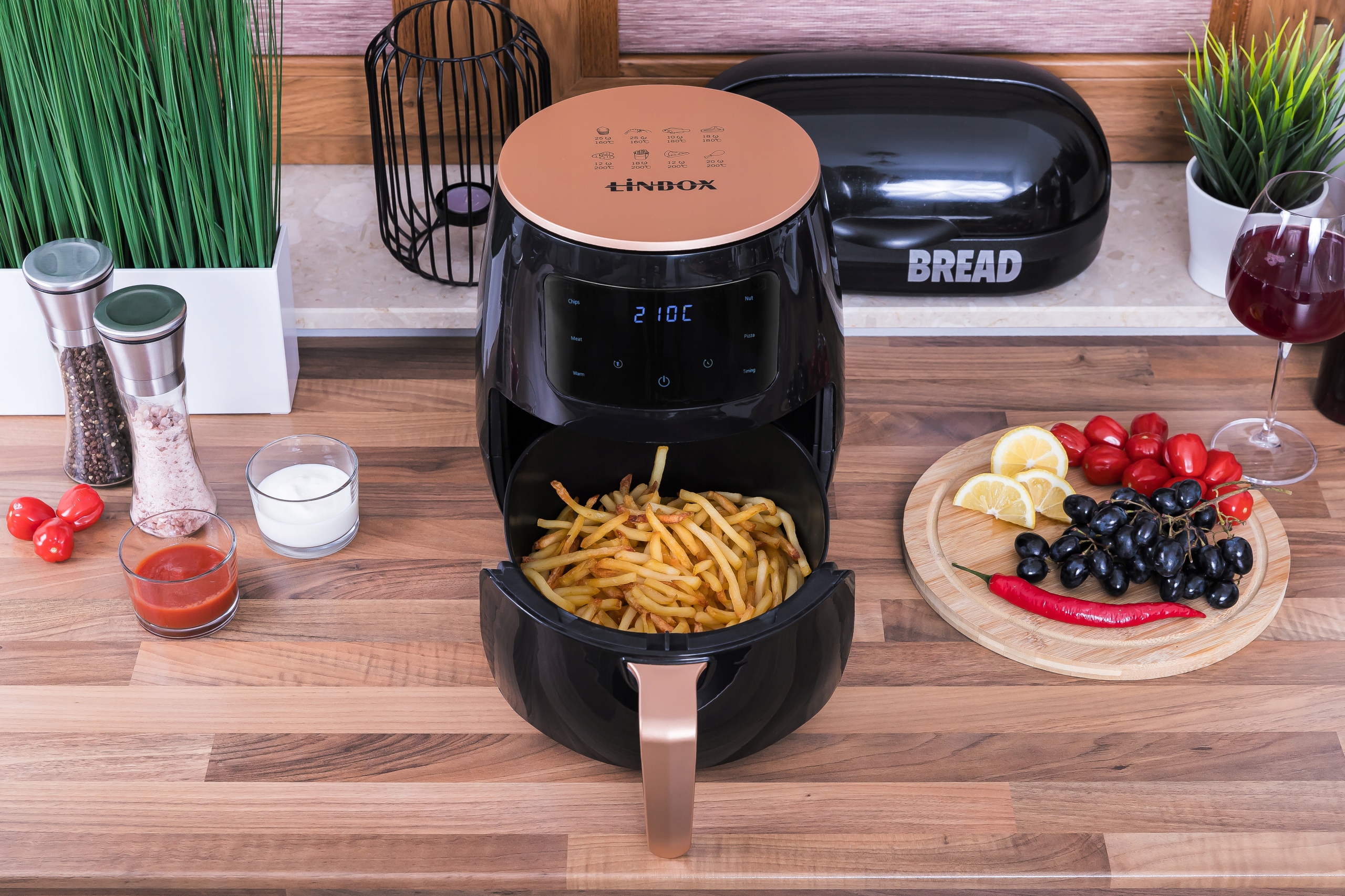 Bevielė oro gruzdintuvė LINBOX Air Fryer, 1400 W, 4,5 L, Juoda