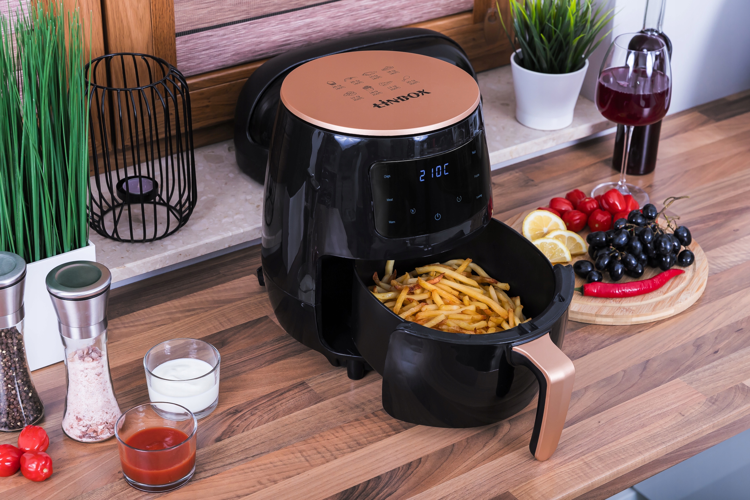 Bevielė oro gruzdintuvė LINBOX Air Fryer, 1400 W, 4,5 L, Juoda