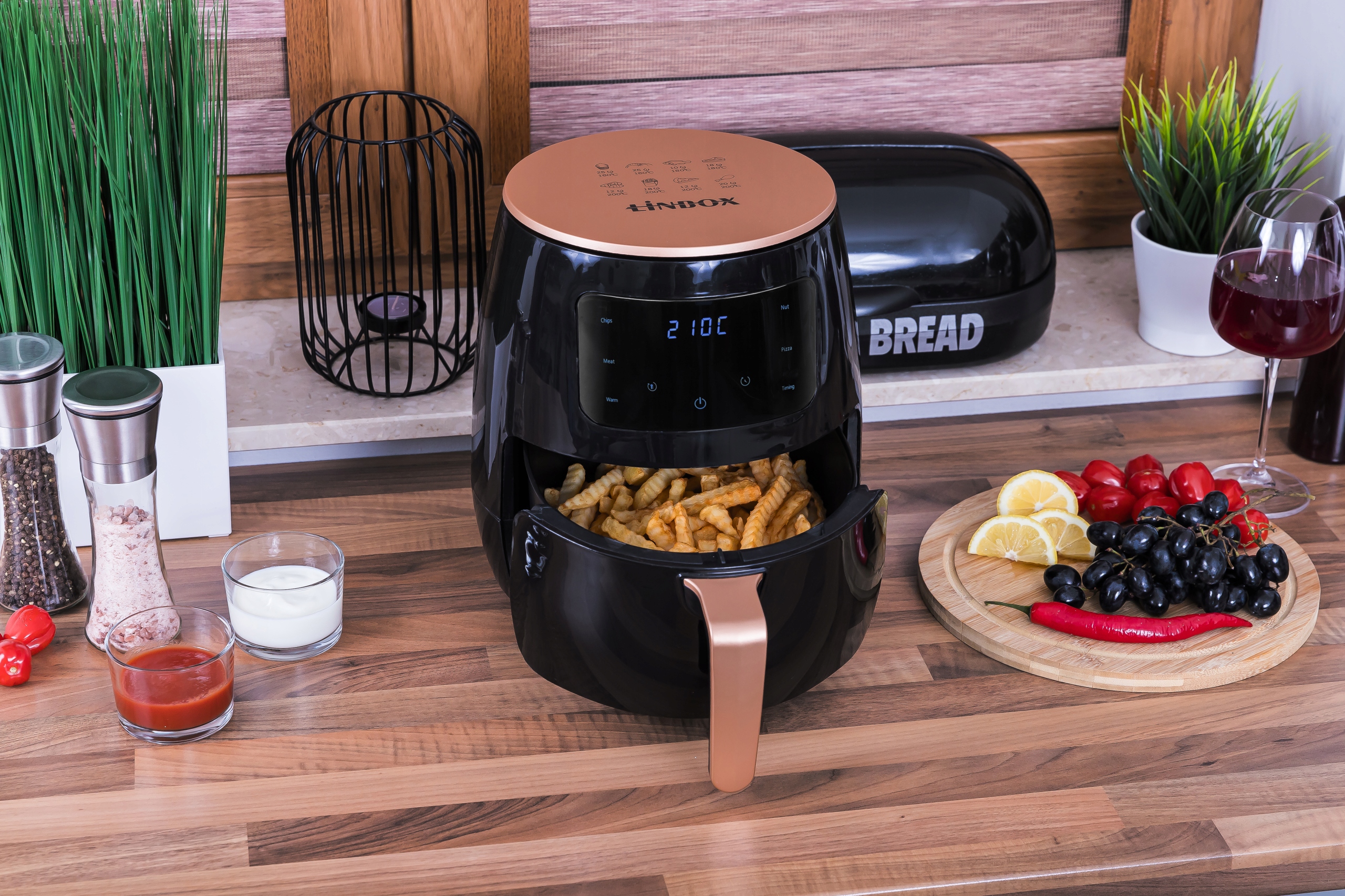 Bevielė oro gruzdintuvė LINBOX Air Fryer, 1400 W, 4,5 L, Juoda