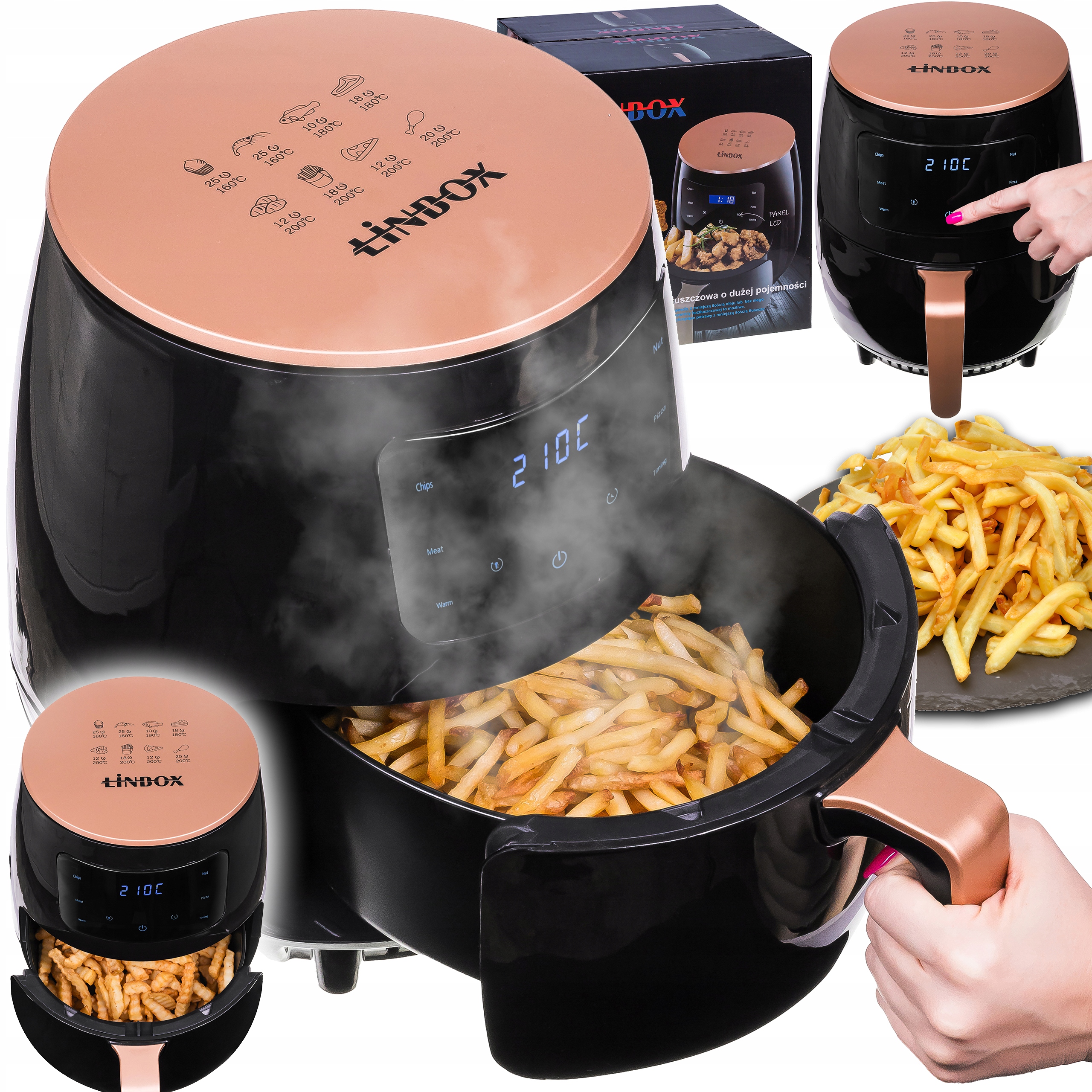Bevielė oro gruzdintuvė LINBOX Air Fryer, 1400 W, 4,5 L, Juoda